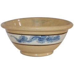 19th Century Mocha Seaweed Yellow Ware Mixing Bowl