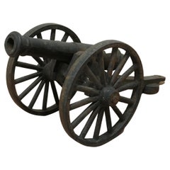 Vintage 19th Century Model Field Gun on Carriage, Cast Iron Porch Cannon