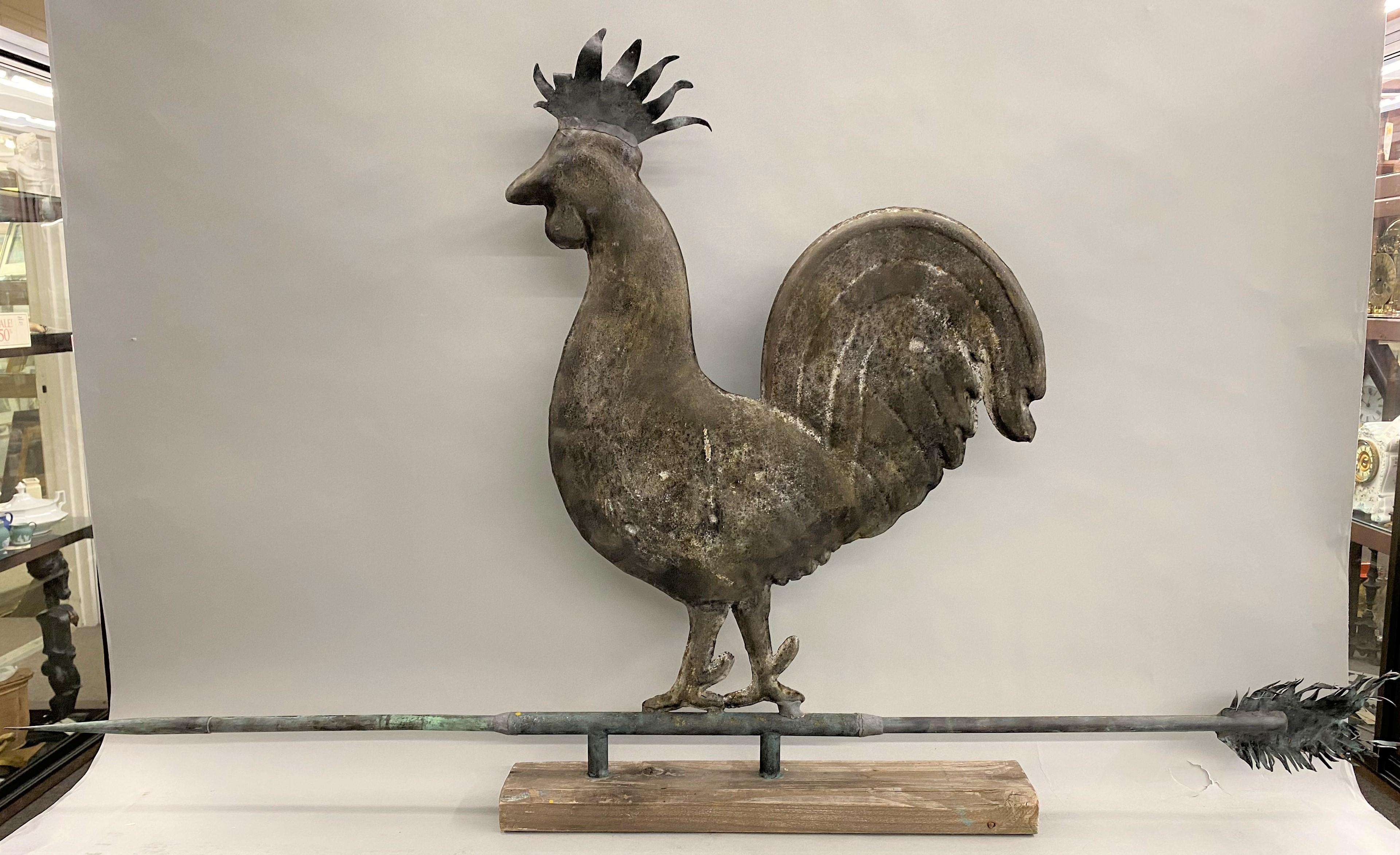 19th Century Molded Copper Hollow Body Rooster Weathervane on Directional Arrow 3
