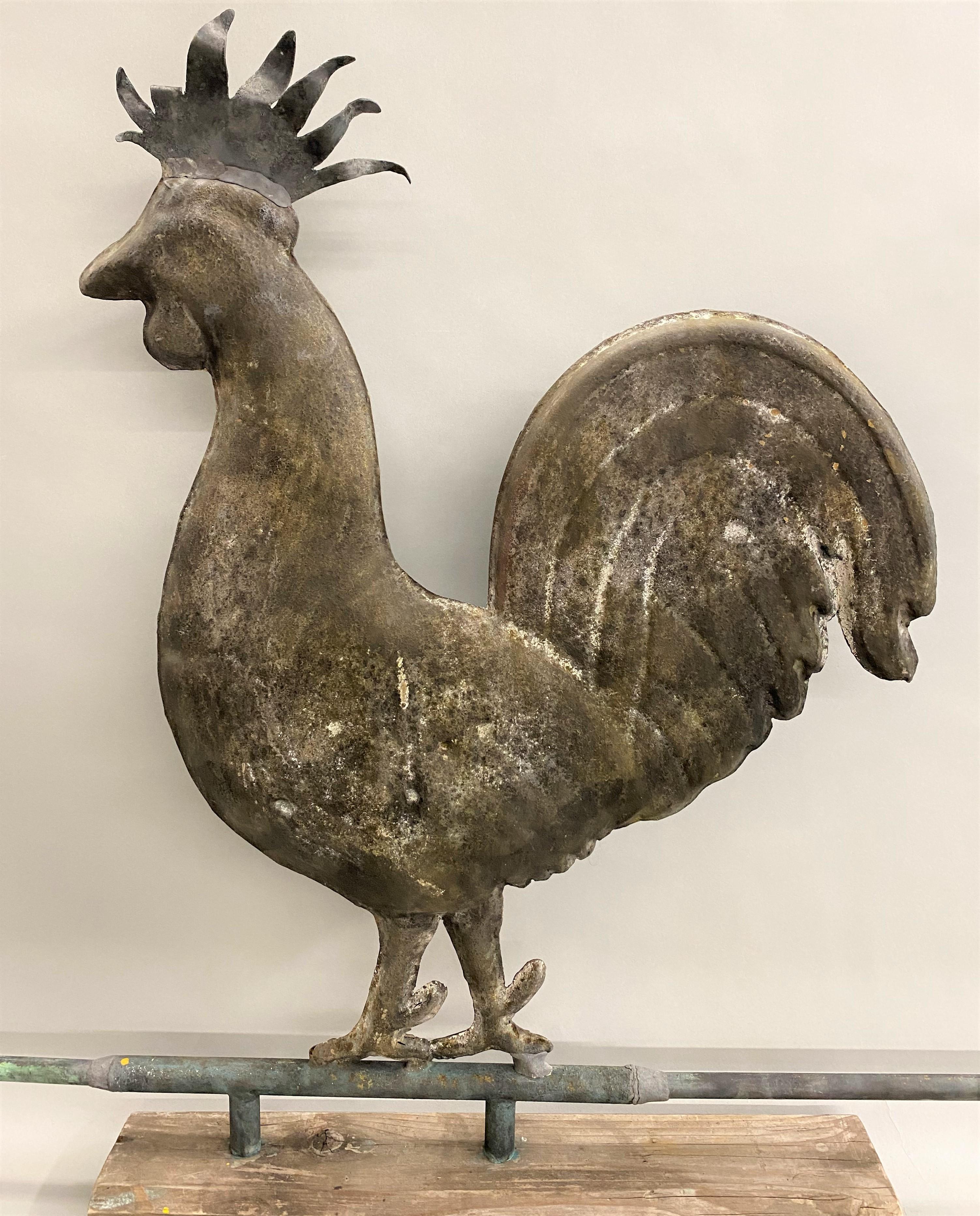 19th Century Molded Copper Hollow Body Rooster Weathervane on Directional Arrow 4