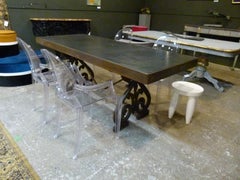 19th Century molten iron Table with black slate stone board