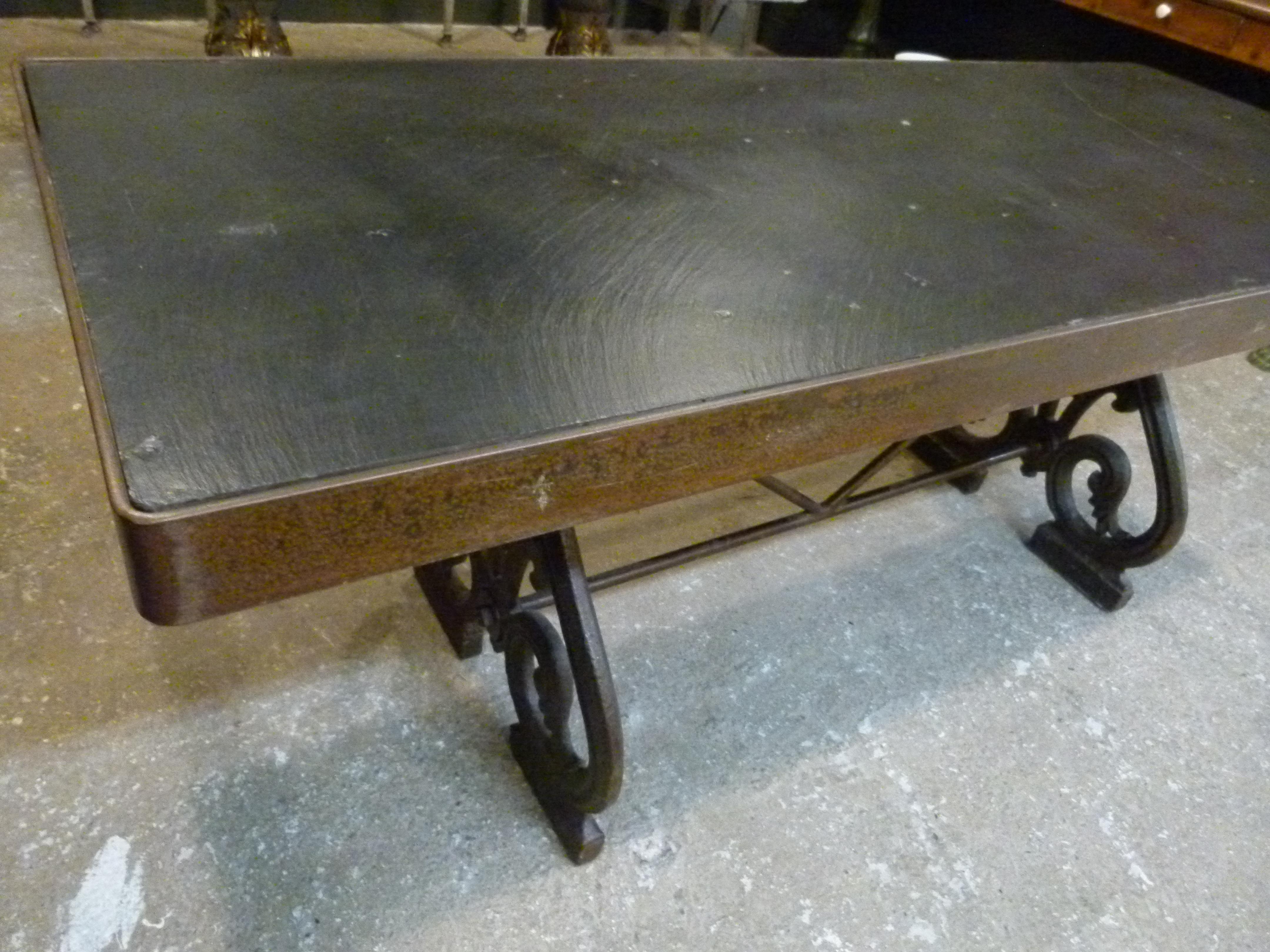 Cast 19th Century molten iron Table with black slate stone board