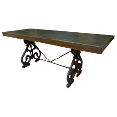 19th Century molten iron Table with black slate stone board