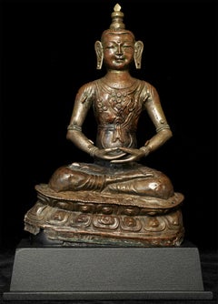 19th Century Mongolian Copper Repoussé Buddha Sculpture, Antique Art