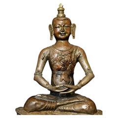 19th Century Mongolian Copper Repoussé Buddha Sculpture, Antique Art