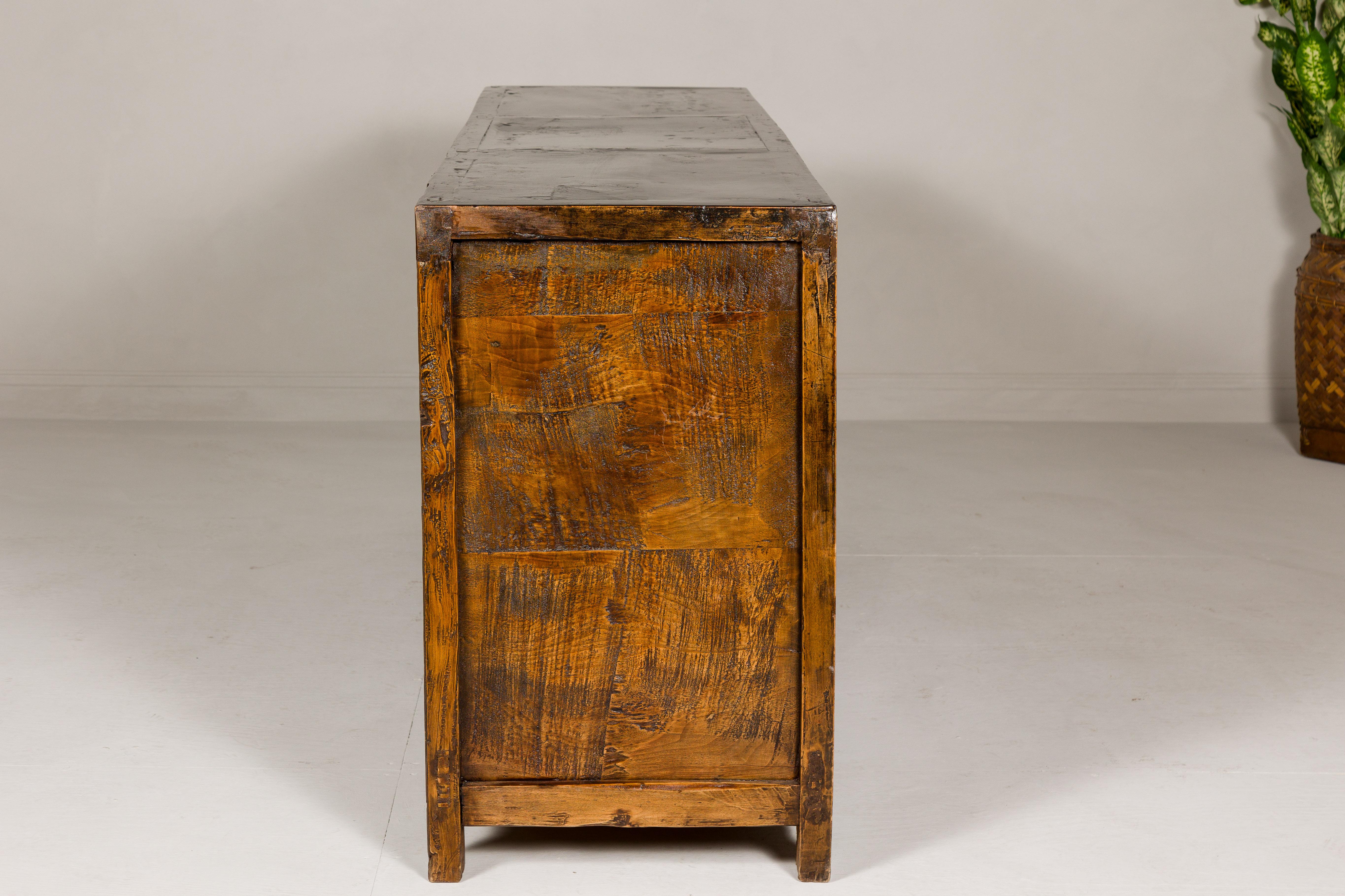 19th Century Mongolian Polychrome Sideboard with Doors, Drawers and Floral Décor For Sale 10