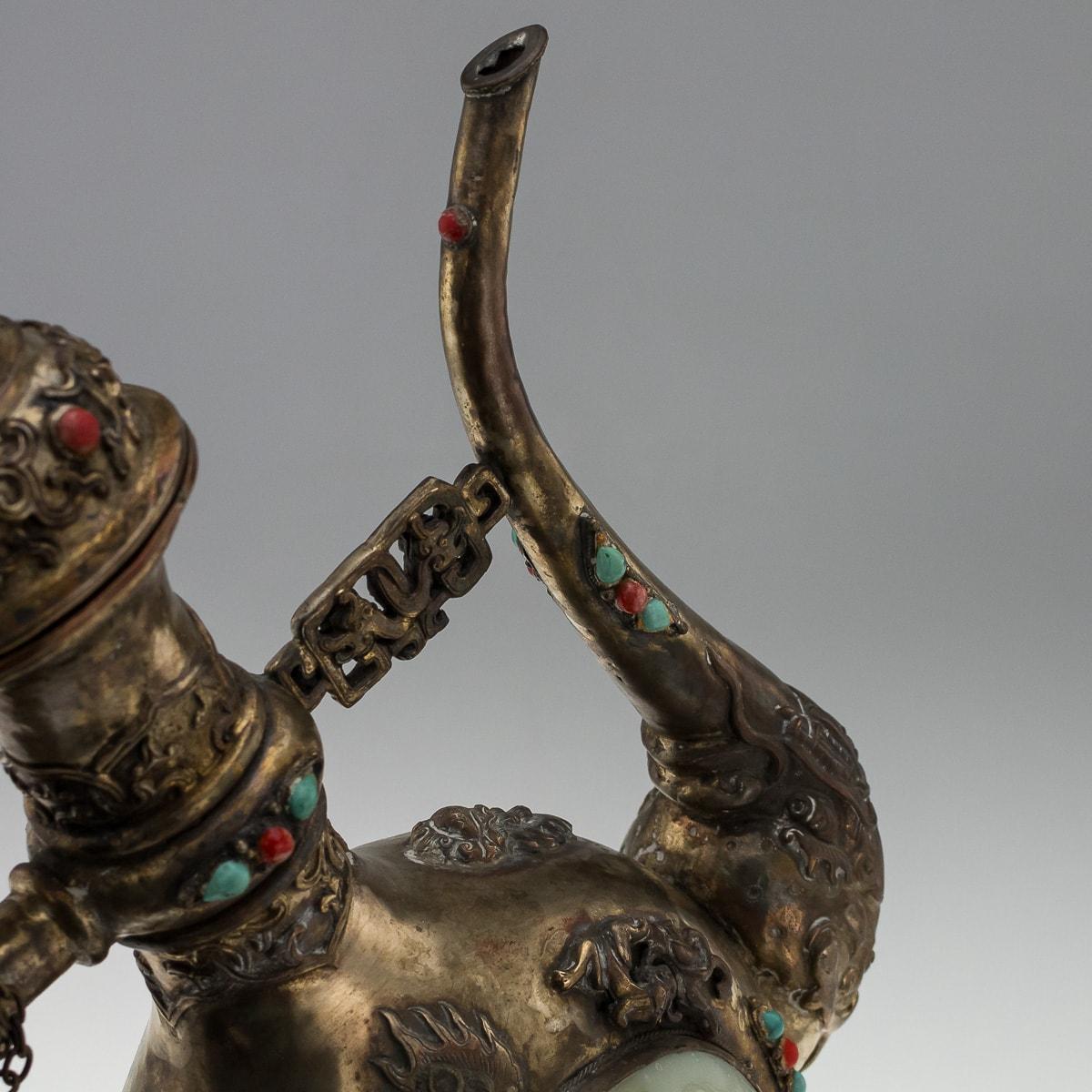 19th Century Mongolian Style Gilt Metal, Jade & Hardstones Large Ewer, c.1890 6
