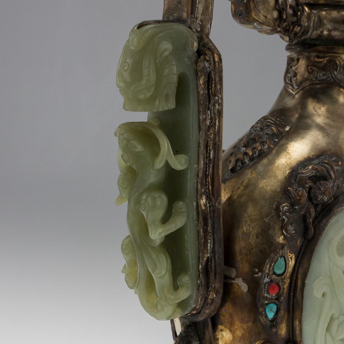 19th Century Mongolian Style Gilt Metal, Jade & Hardstones Large Ewer, c.1890 For Sale 10