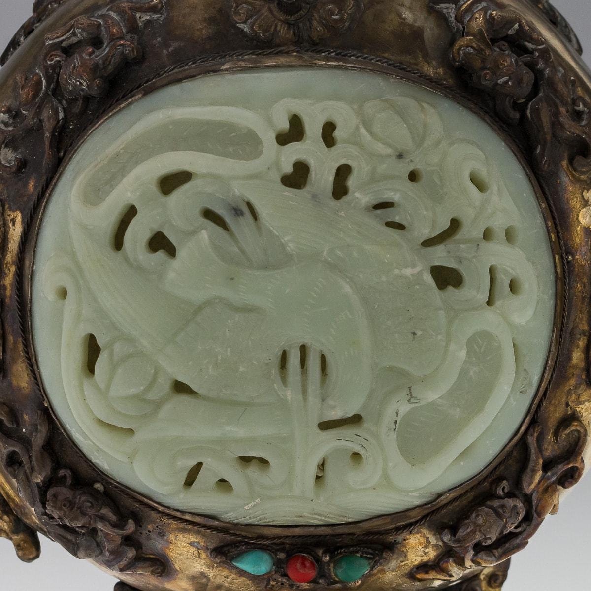 19th Century Mongolian Style Gilt Metal, Jade & Hardstones Large Ewer, c.1890 13