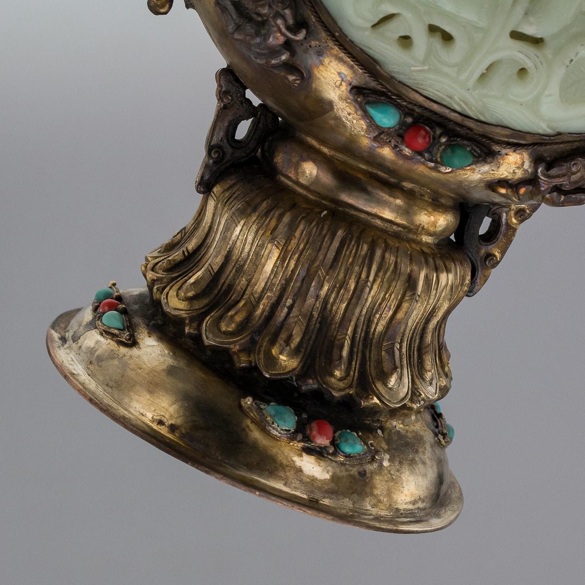 19th Century Mongolian Style Gilt Metal, Jade & Hardstones Large Ewer, c.1890 For Sale 15