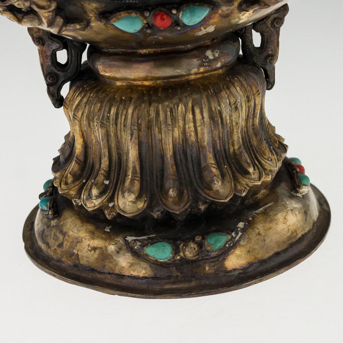 19th Century Mongolian Style Gilt Metal, Jade & Hardstones Large Ewer, c.1890 For Sale 16