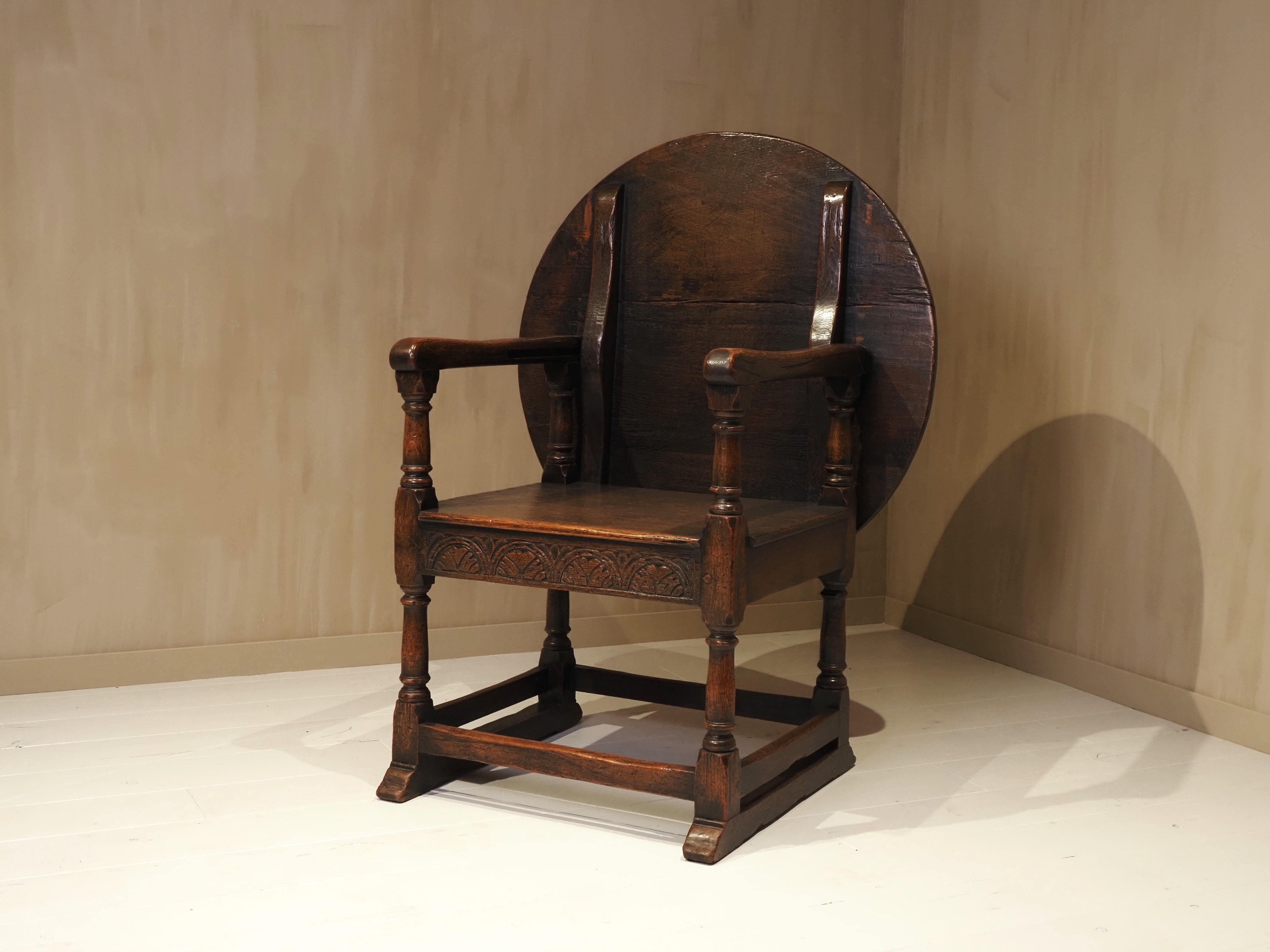 Primitive oak chair/table. Was used in small country houses. Great patina and unique craftmanship. 