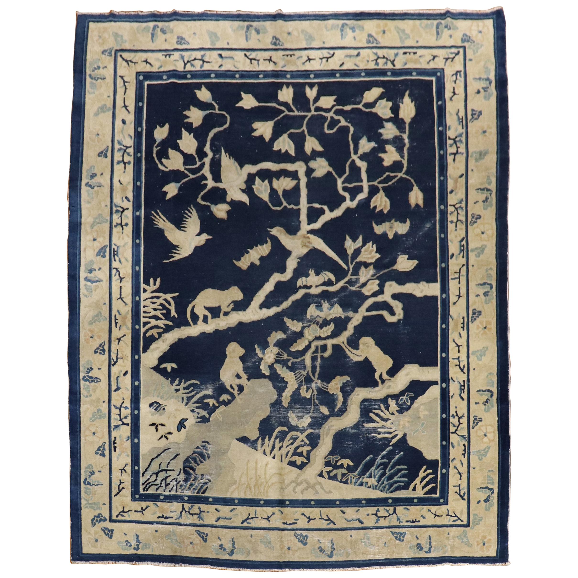 19th Century Monkey Pictorial Chinese Rug For Sale