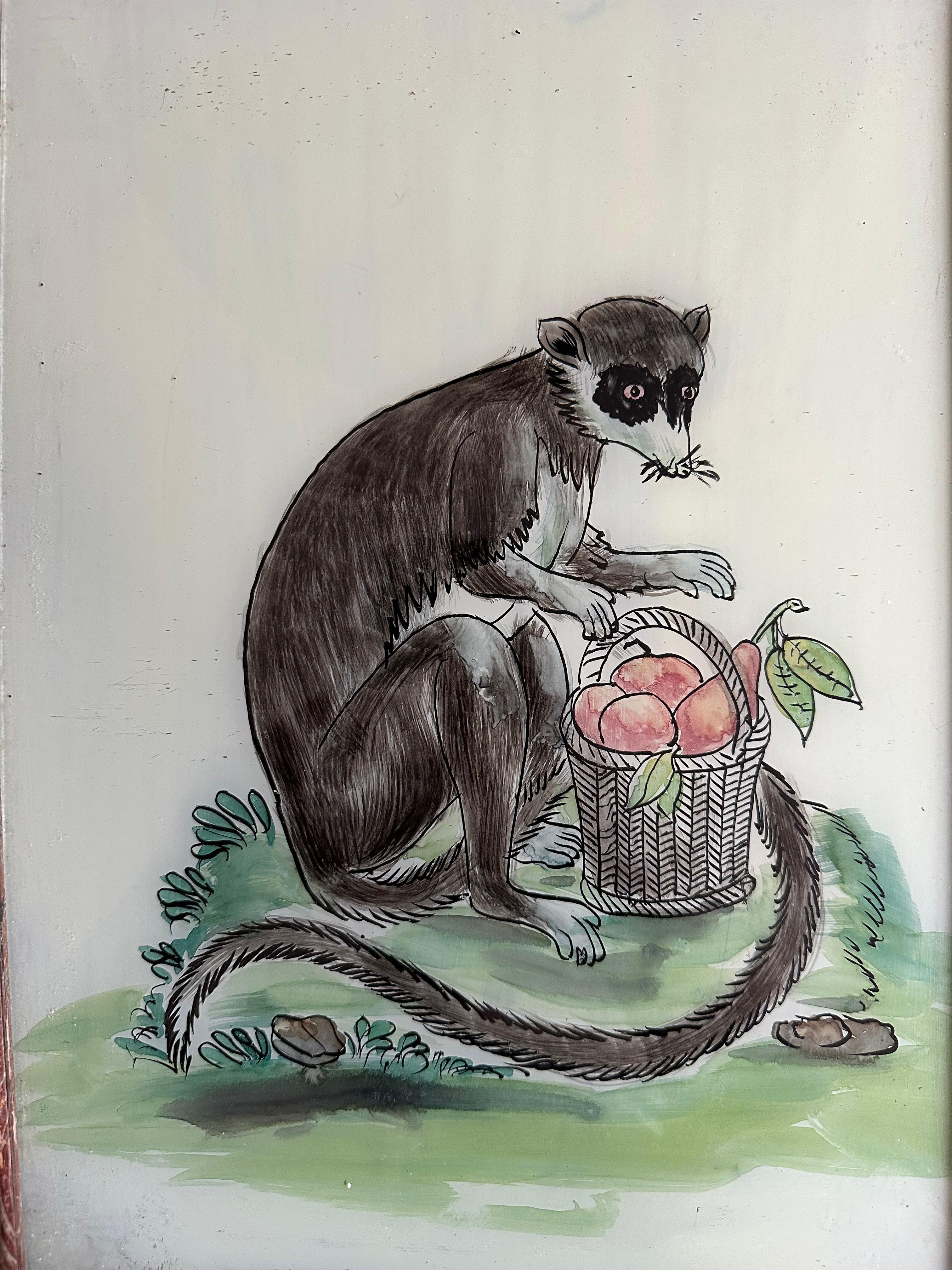 Ce captivant portrait de singe du XIXe siècle capture l'expression vive et le charme unique de son sujet avec des détails exquis. Le coup de pinceau habile de l'artiste et l'attention portée à la fourrure, aux yeux et à l'attitude enjouée du singe