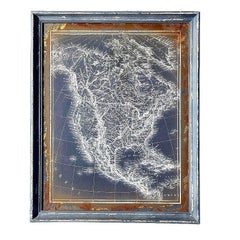 19th Century Monochrome Cartographic Map of North America, Framed