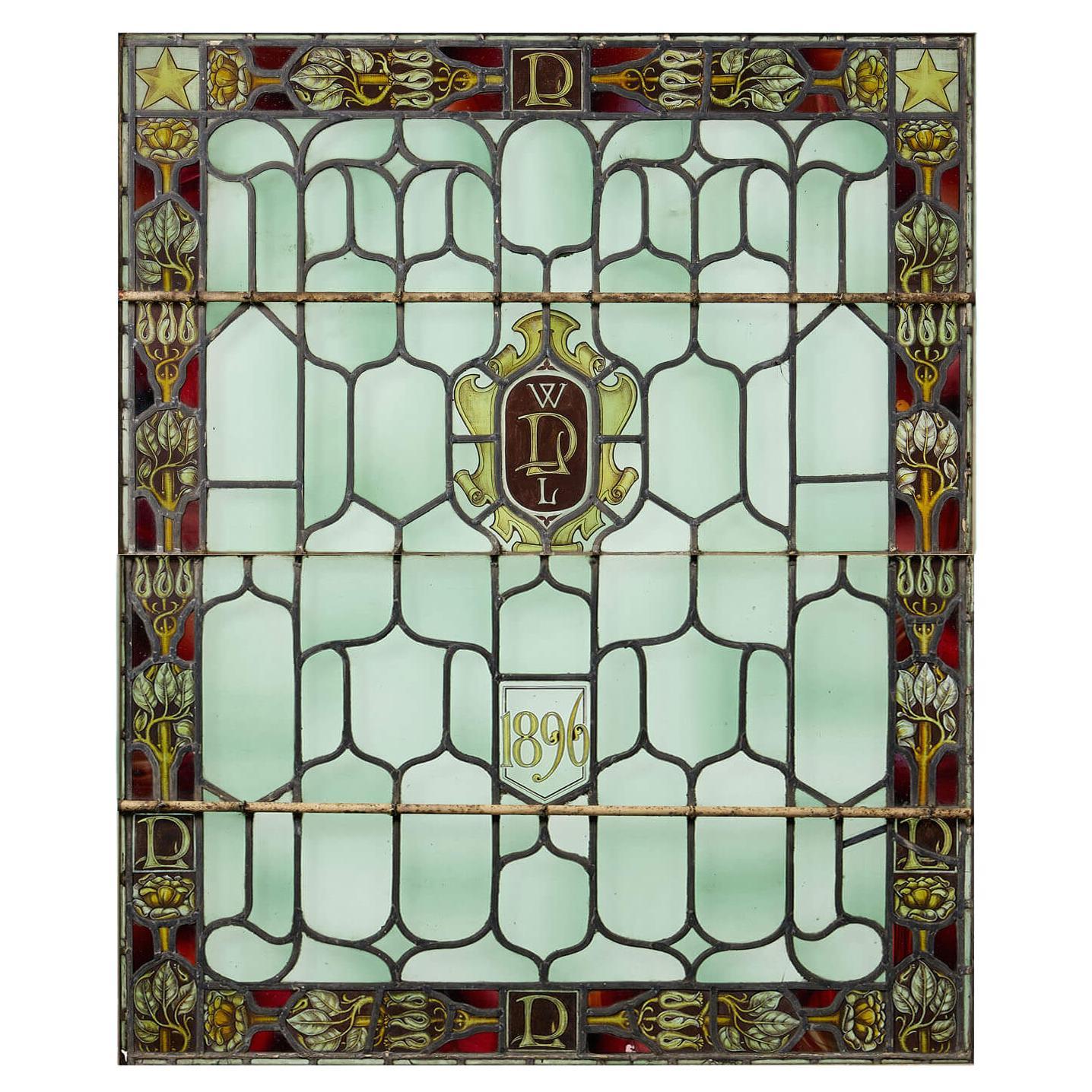 19th Century Monogram Stained Glass Panel From Locko Park Derbyshire