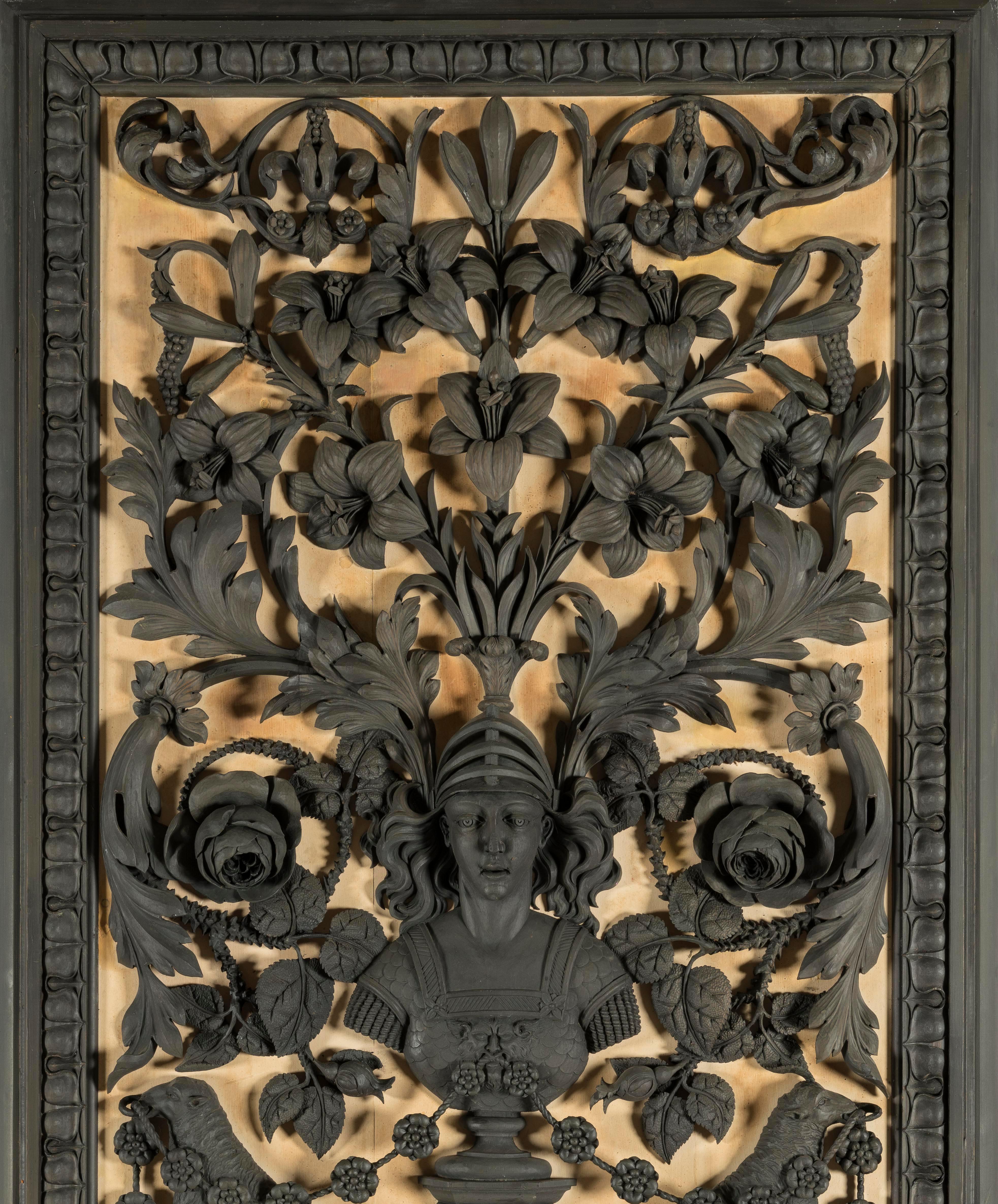 Panneaux monumentaux de boiserie sculptés du 19ème siècle provenant de Lartington Hall en vente 4