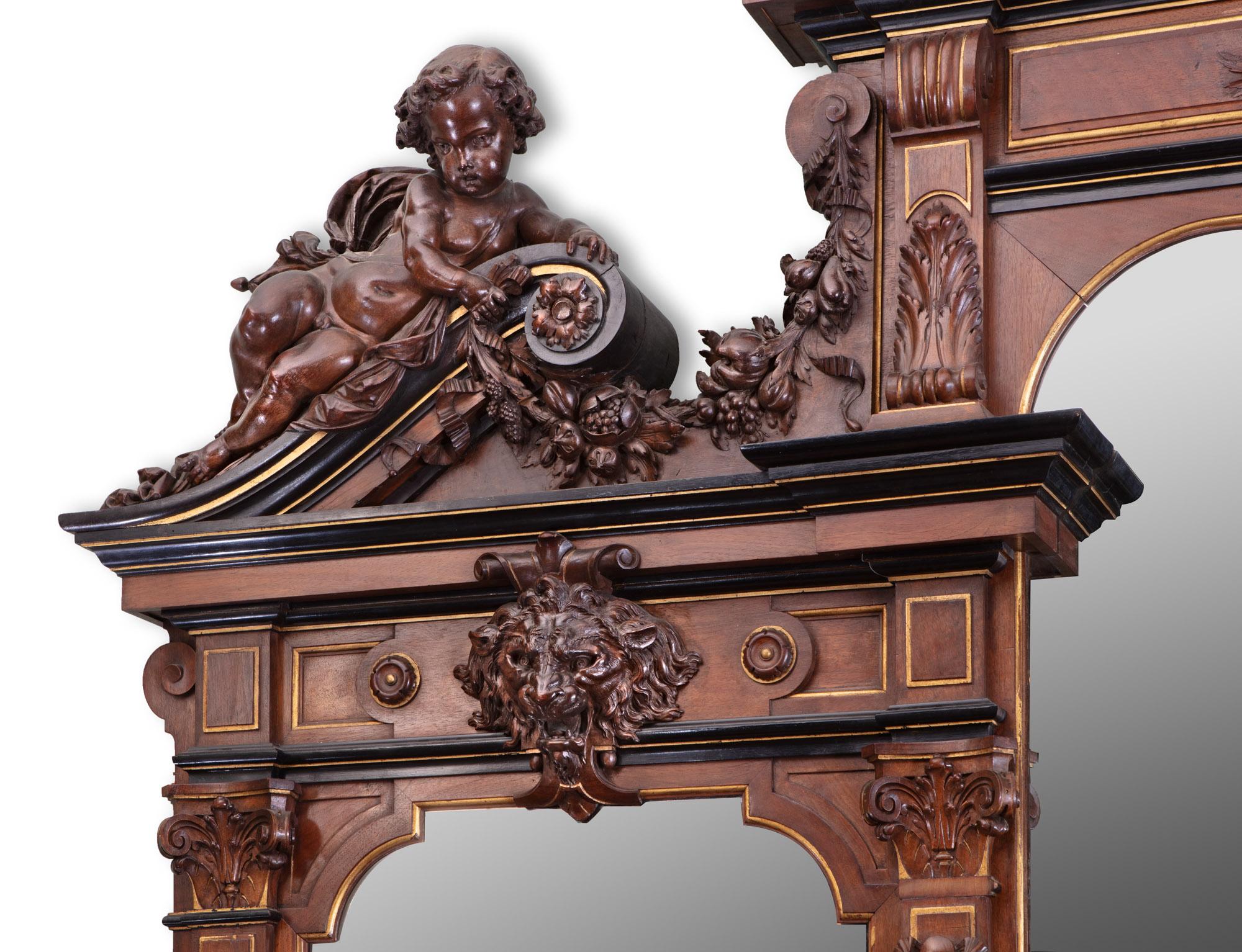19th Century Monumental Carved Walnut Mirrored French Buffet by Guéret Frères   For Sale 4