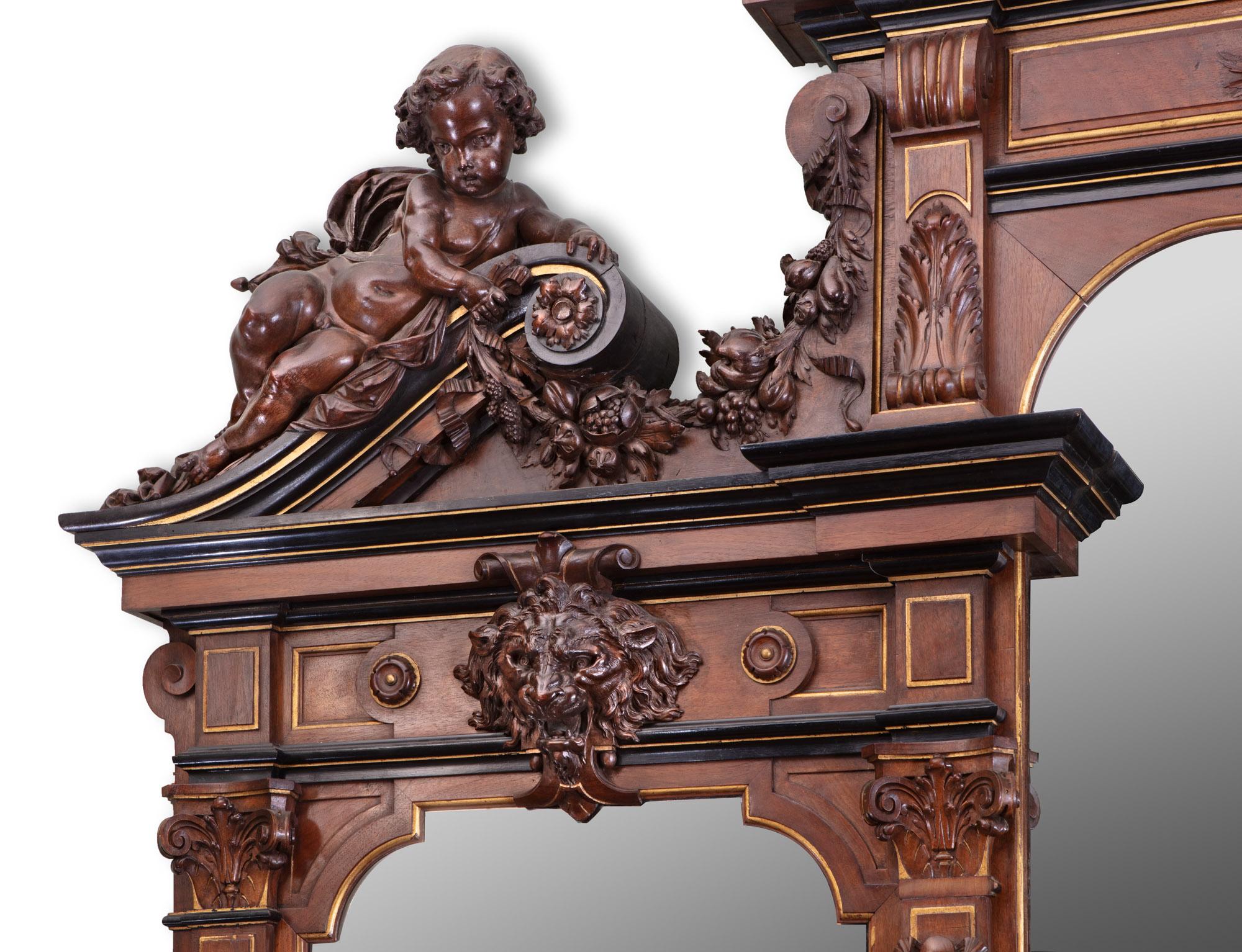 19th Century Monumental Carved Walnut Mirrored French Buffet by Guéret Frères 4