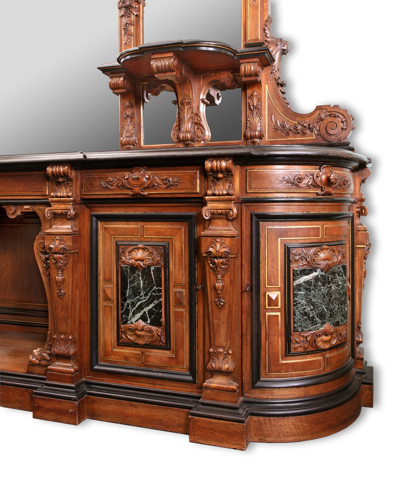 Napoleon III 19th Century Monumental Carved Walnut Mirrored French Buffet by Guéret Frères   For Sale