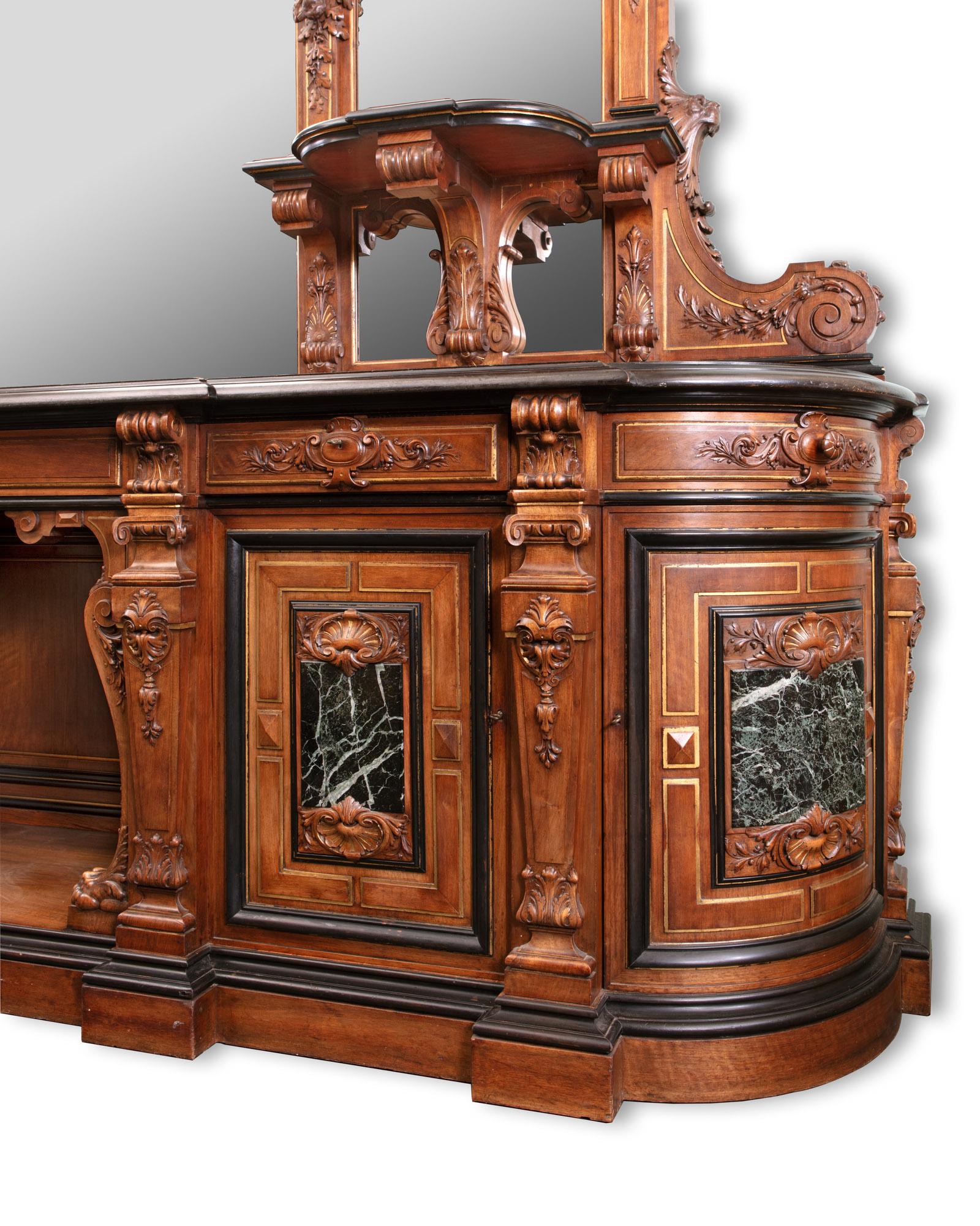 Napoleon III 19th Century Monumental Carved Walnut Mirrored French Buffet by Guéret Frères