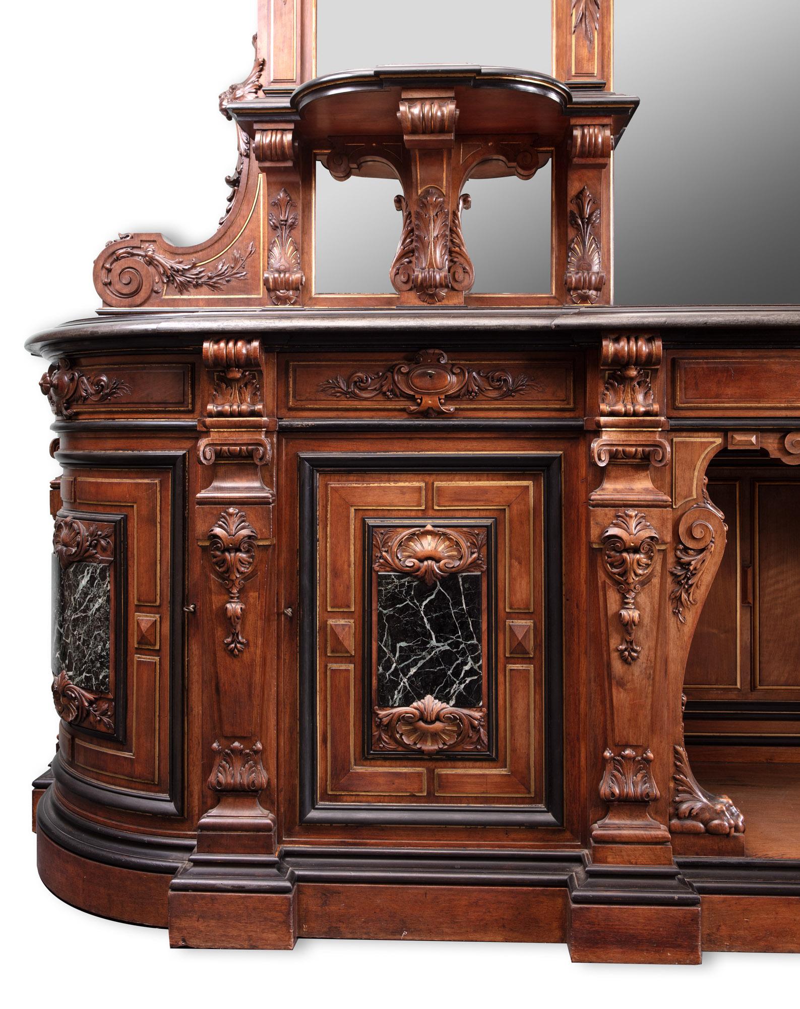 Late 19th Century 19th Century Monumental Carved Walnut Mirrored French Buffet by Guéret Frères