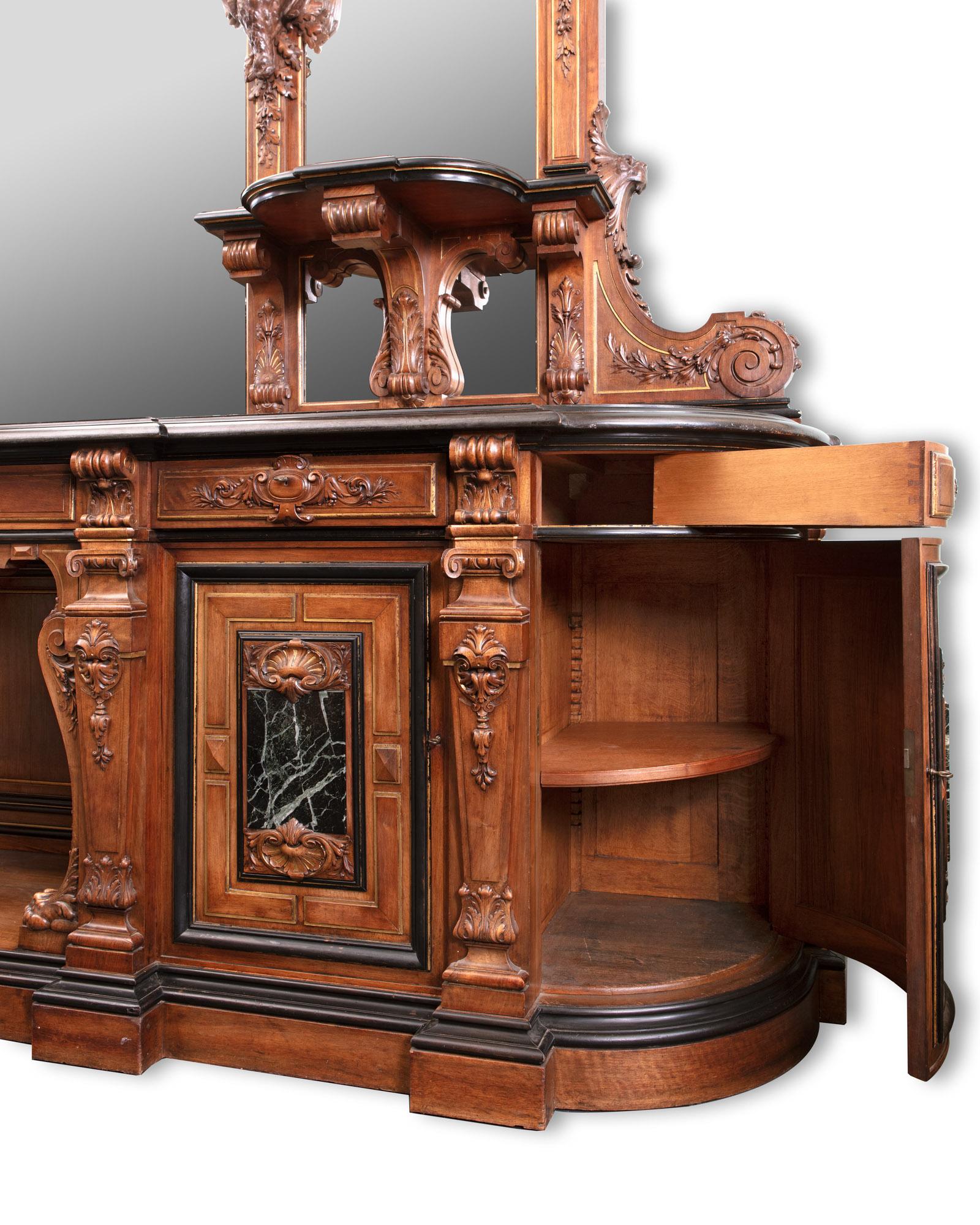 19th Century Monumental Carved Walnut Mirrored French Buffet by Guéret Frères 1