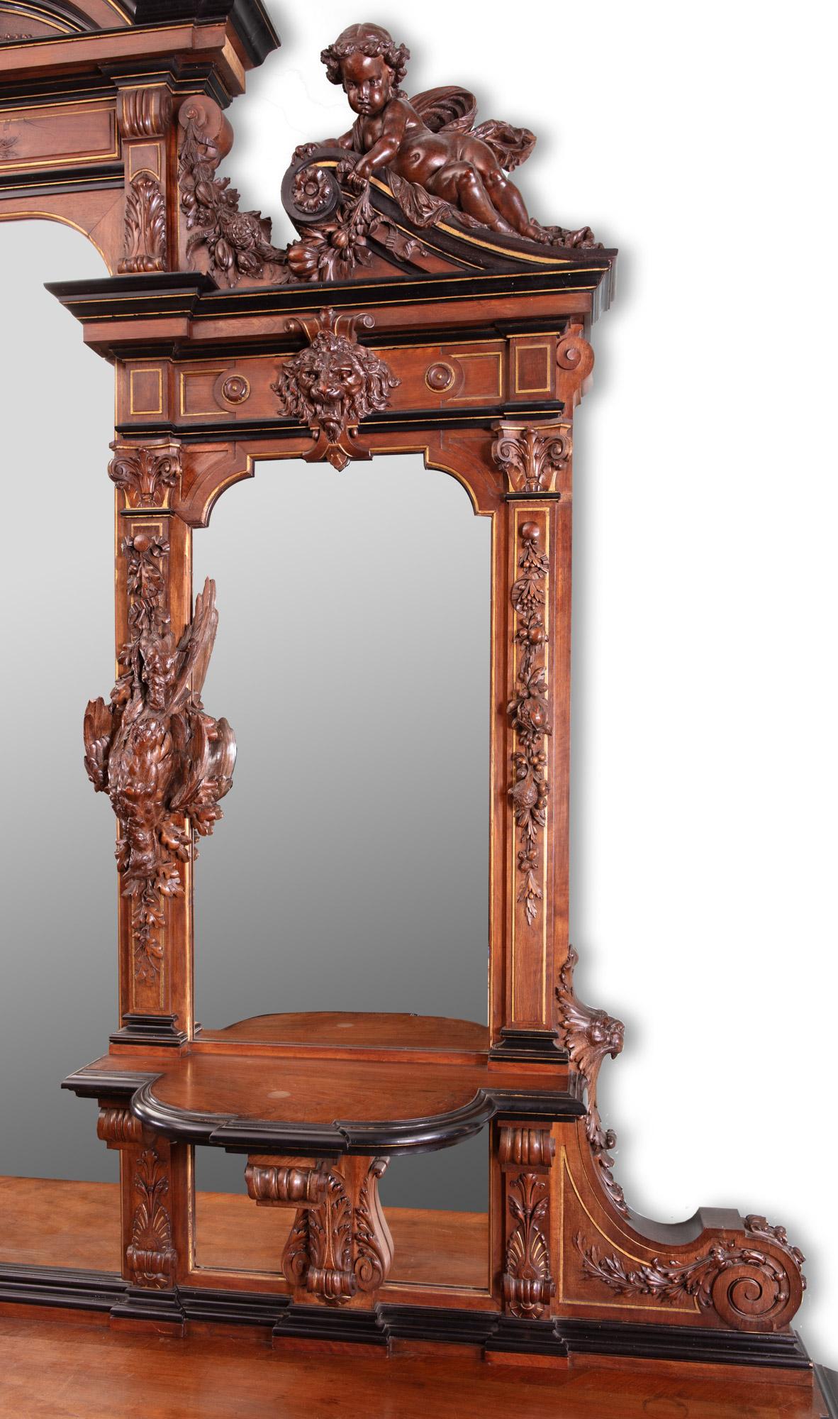 19th Century Monumental Carved Walnut Mirrored French Buffet by Guéret Frères   For Sale 3