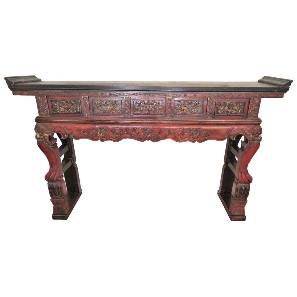Large Qing Dynasty Chinese Altar Console Table with Fretwork and Dragon ...