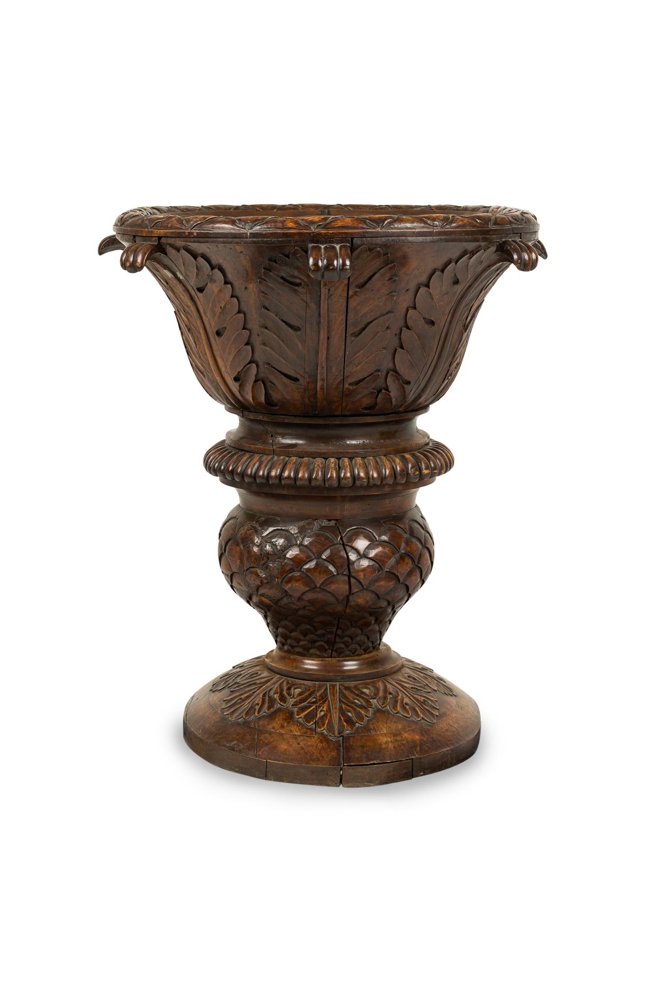 carved wood planter