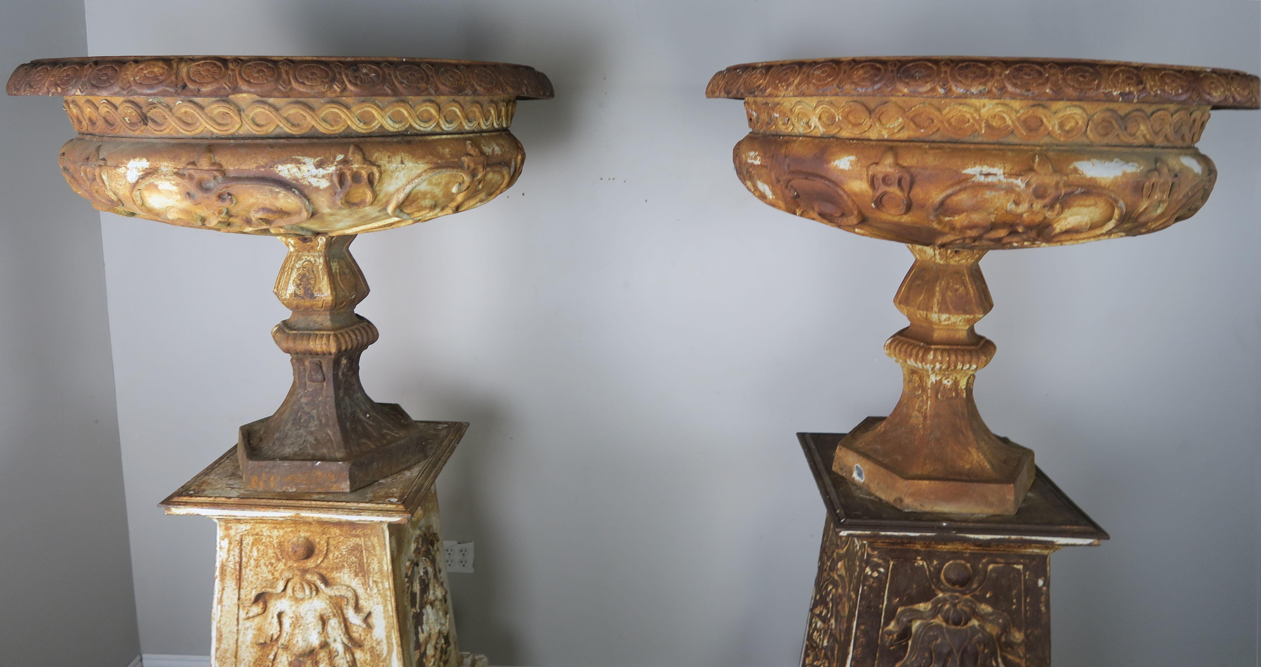 19th Century Monumental French Cast Iron Urns on Bases 9