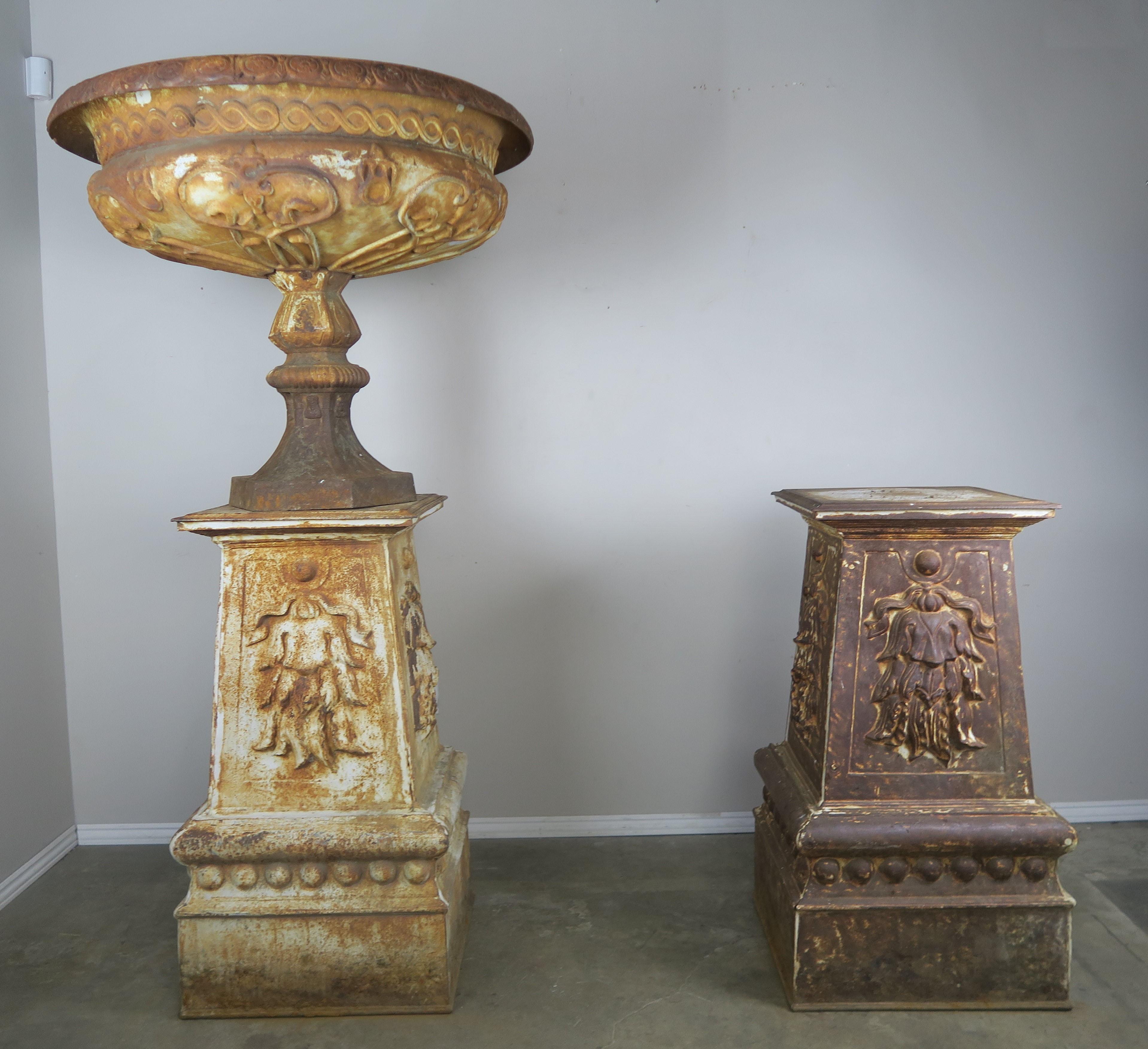 Art Nouveau 19th Century Monumental French Cast Iron Urns on Bases