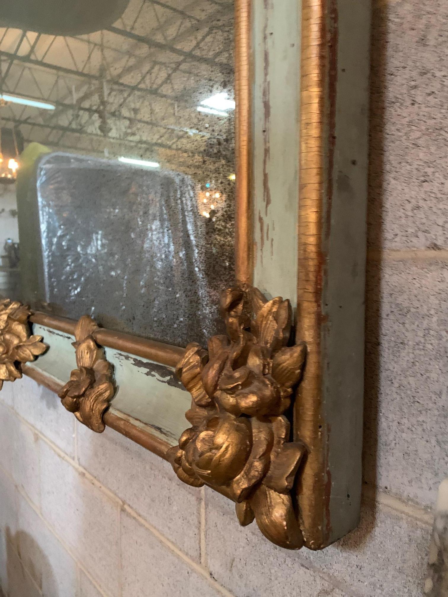 19th Century Monumental French Napoleon III Carved Painted & Parcel Gilt Mirror For Sale 5