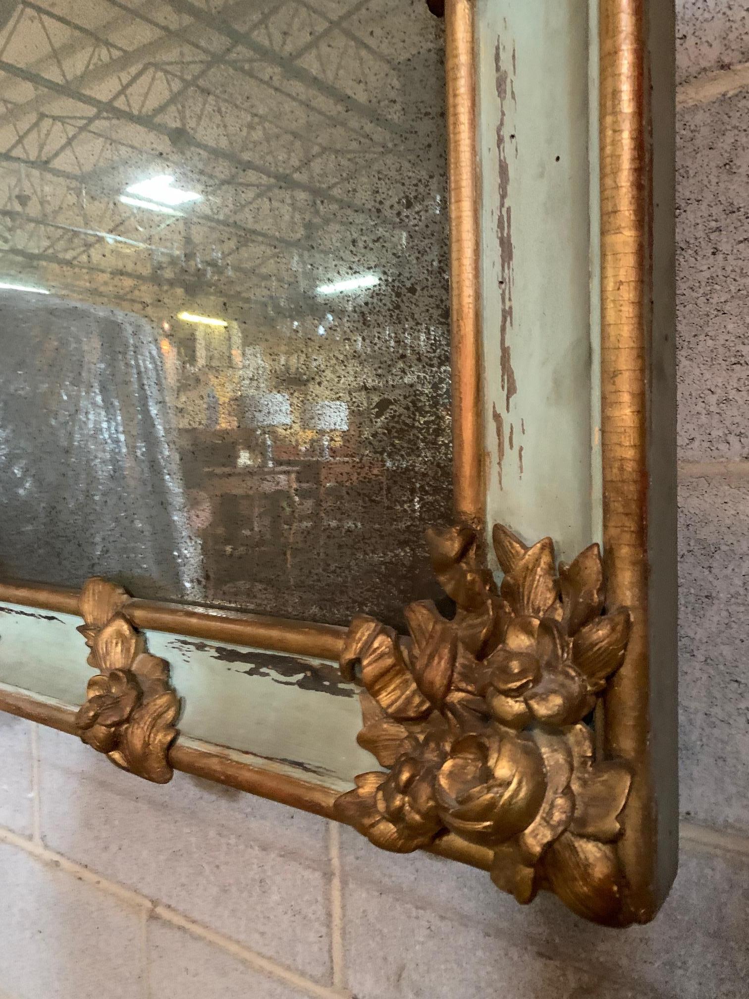 19th Century Monumental French Napoleon III Carved Painted & Parcel Gilt Mirror For Sale 6
