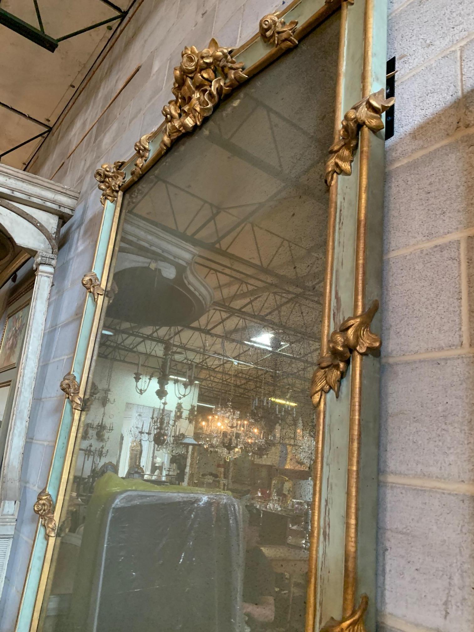 19th Century Monumental French Napoleon III Carved Painted & Parcel Gilt Mirror For Sale 2