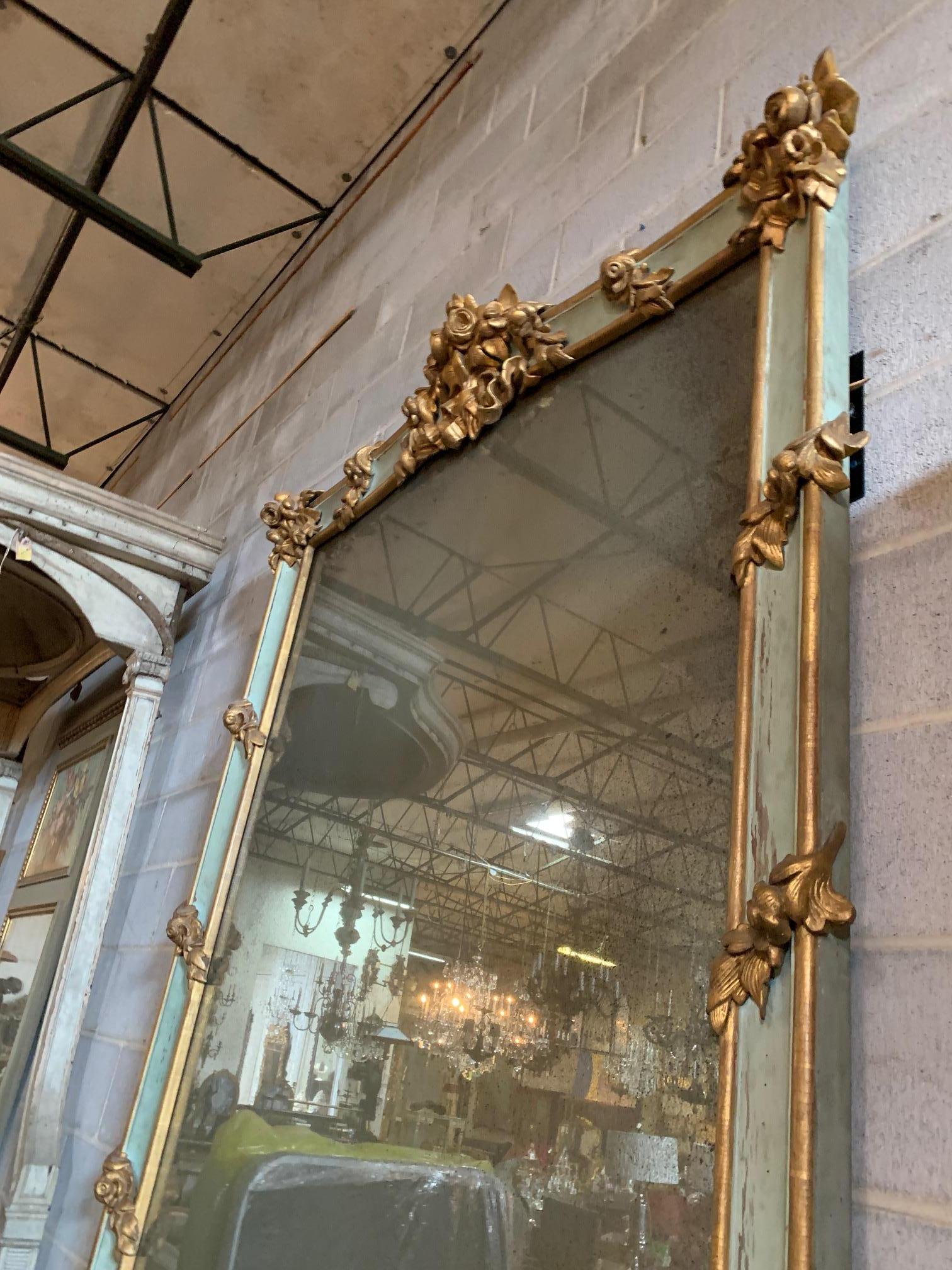 19th Century Monumental French Napoleon III Carved Painted & Parcel Gilt Mirror For Sale 3