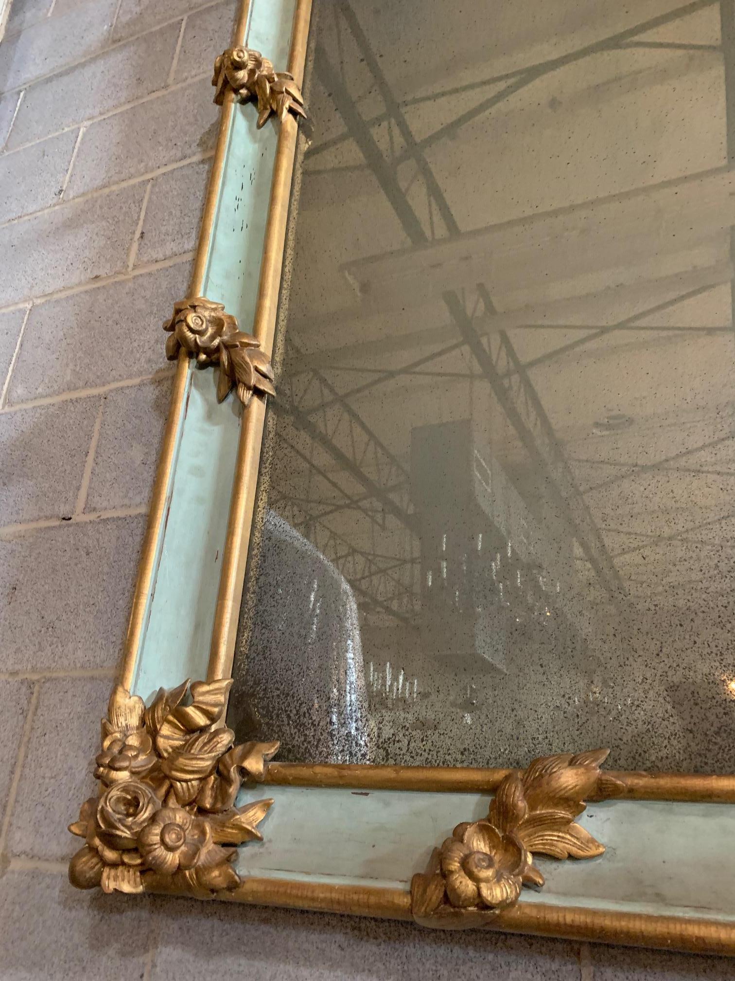 19th Century Monumental French Napoleon III Carved Painted & Parcel Gilt Mirror For Sale 4