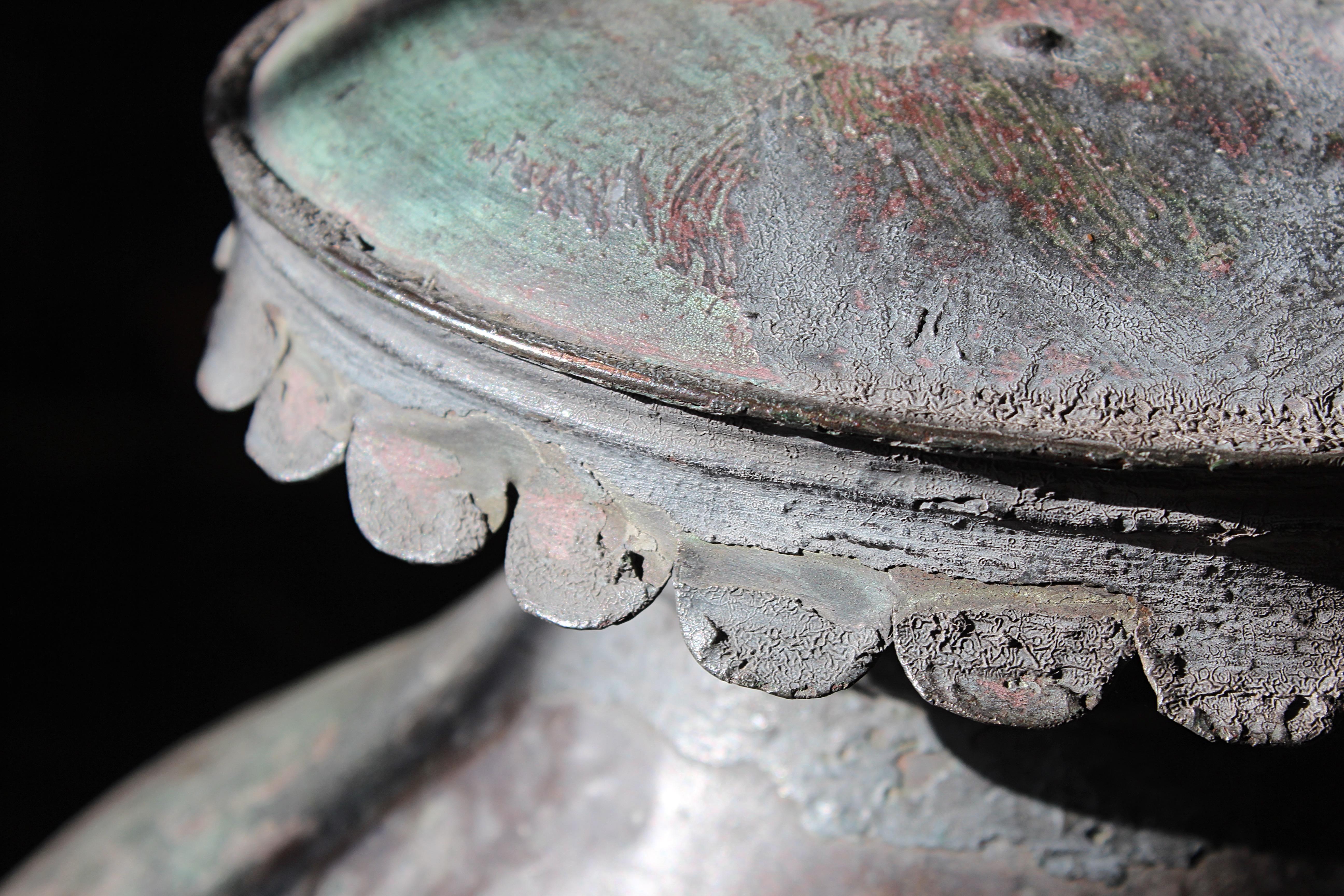 19th century Monumental Huge Copper Glazed Lantern Light Chandelier Verdigris  6