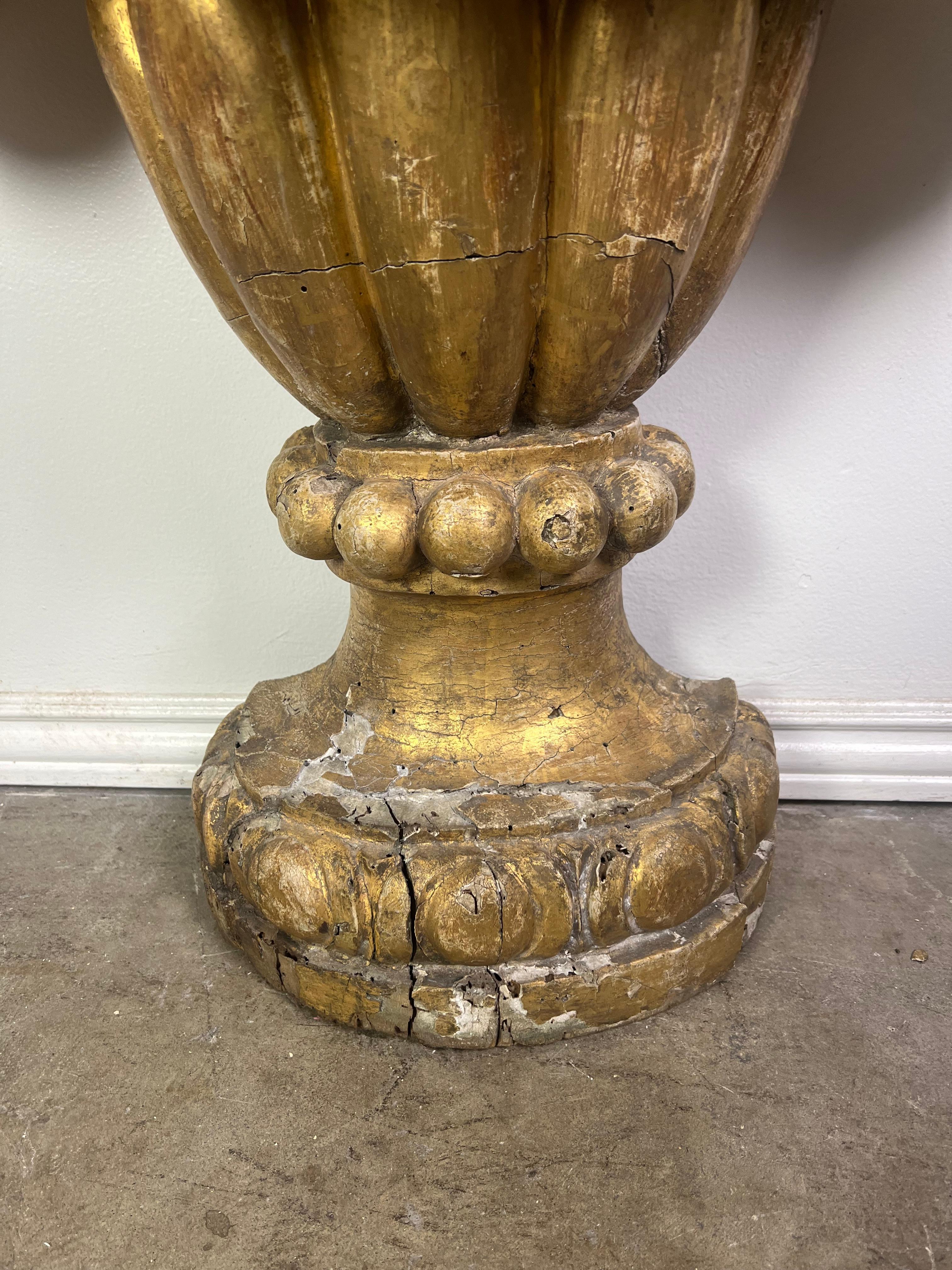 Neoclassical 19th Century Monumental Italian Giltwood Urn For Sale