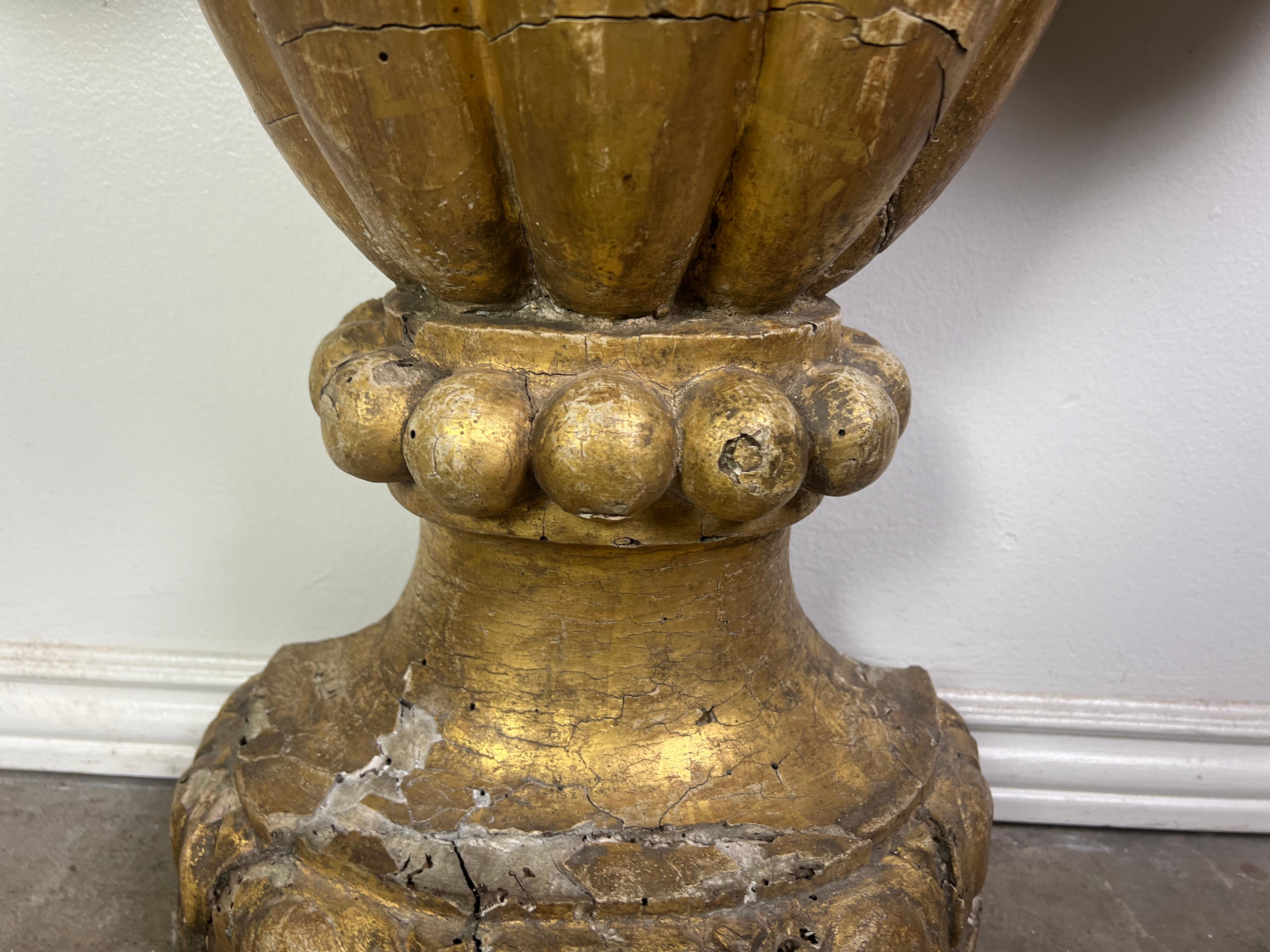 Hand-Carved 19th Century Monumental Italian Giltwood Urn For Sale