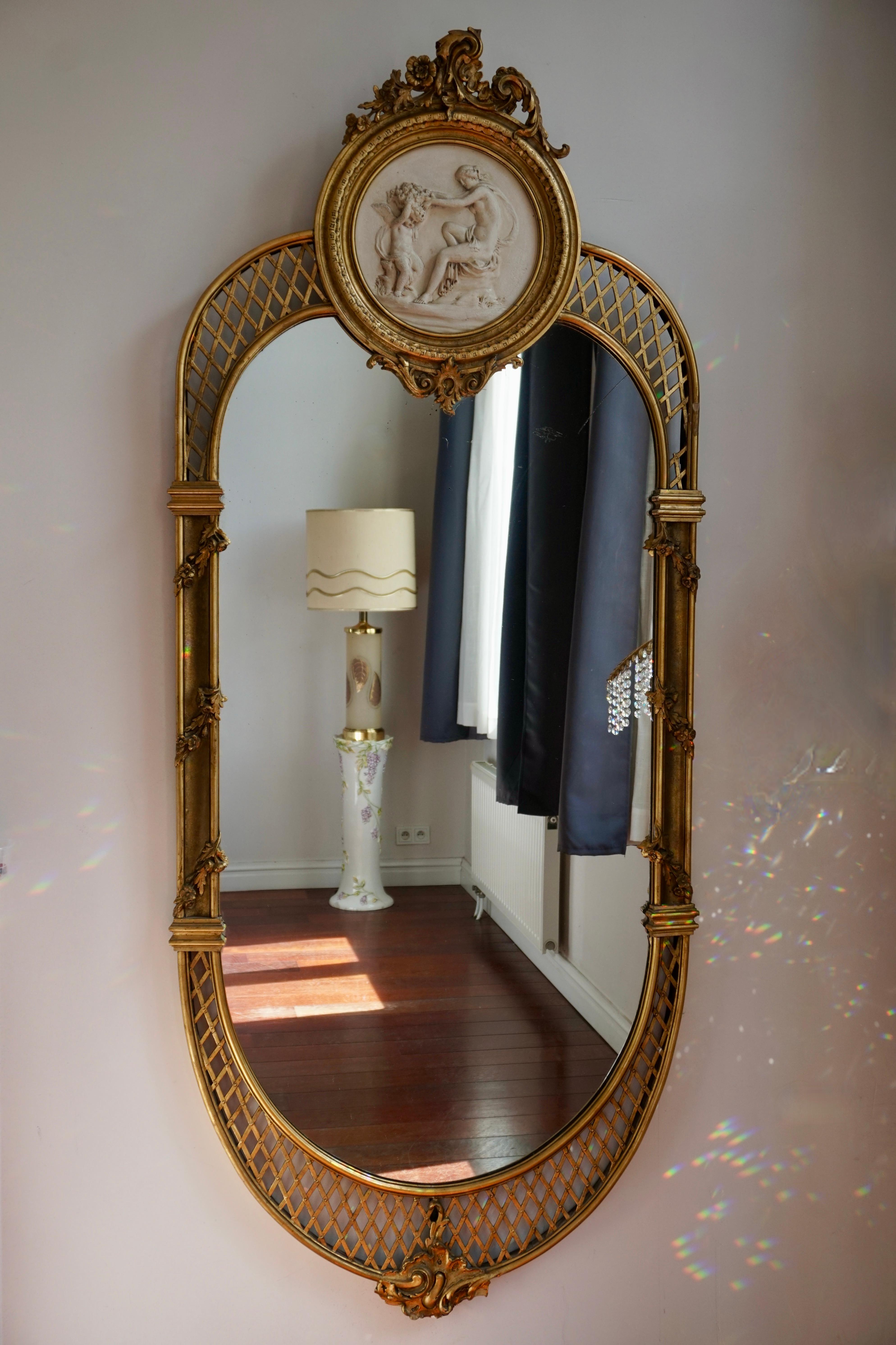 Rococo Revival 19th Century Monumental Italian Rococo Floor Mirror For Sale