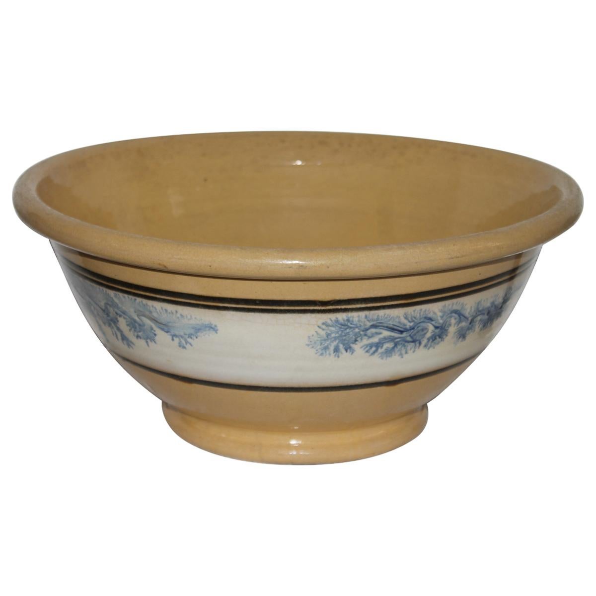 19th Century Monumental Mocha Yellow Ware Mixing Bowl For Sale