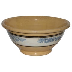 Antique 19th Century Monumental Mocha Yellow Ware Mixing Bowl