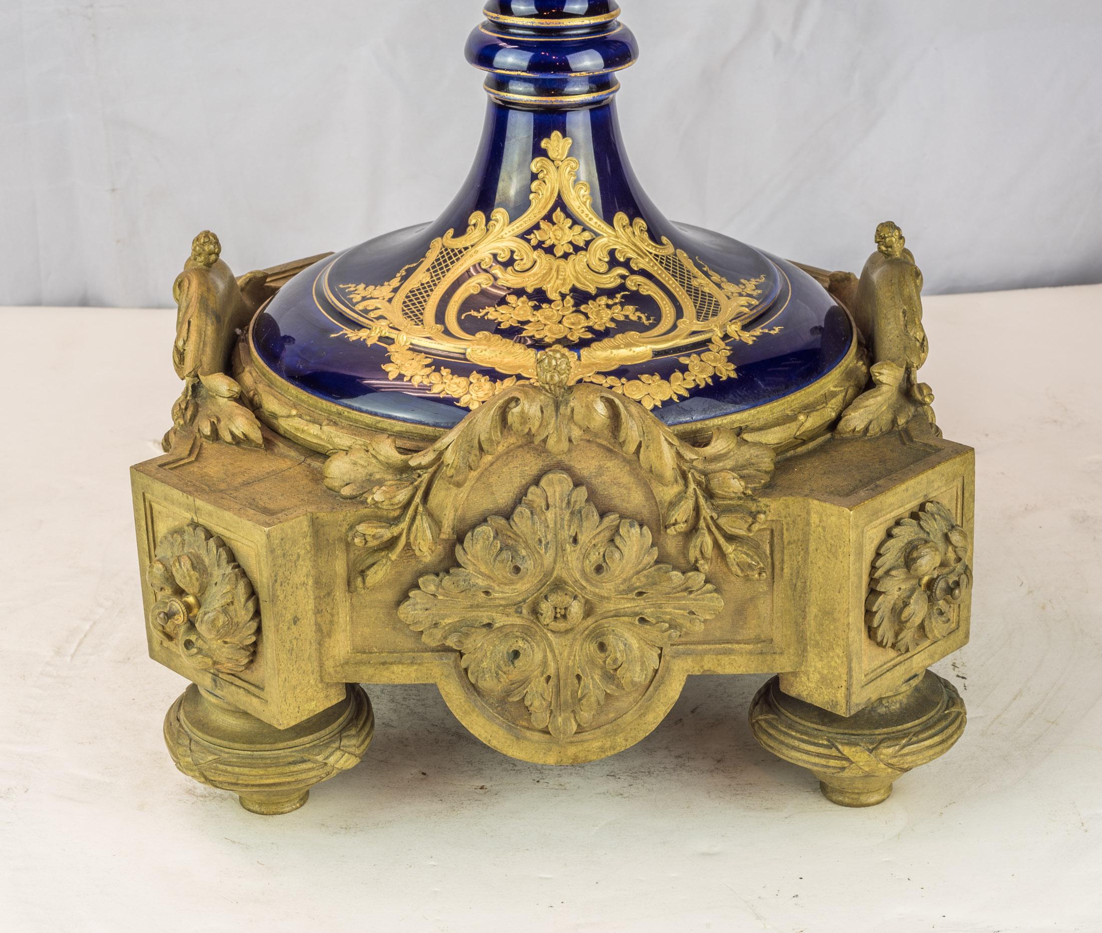 19th Century Monumental Pair of Sevres Style Ormolu Mounted Vases For Sale 4