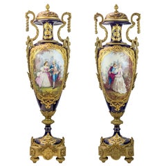 19th Century Monumental Pair of Sevres Style Ormolu Mounted Vases