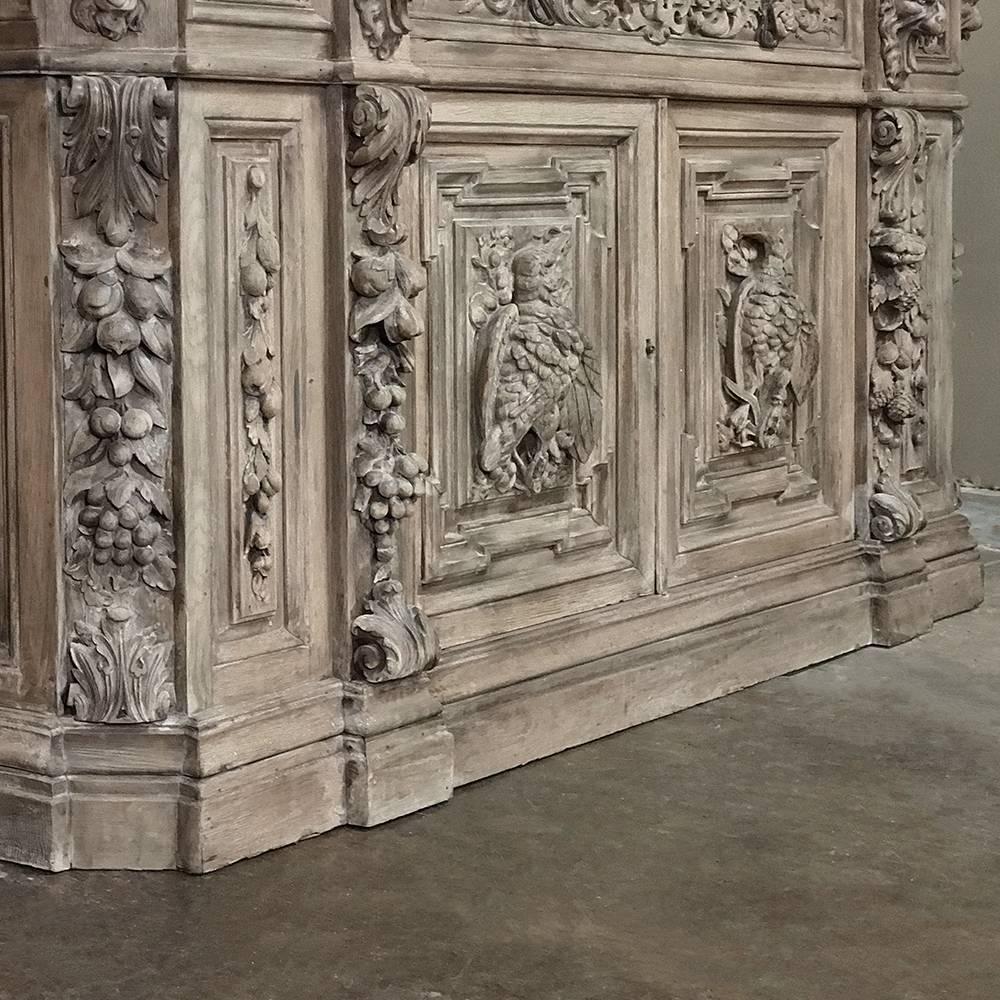 French 19th Century Monumental Renaissance Stripped Oak Buffet