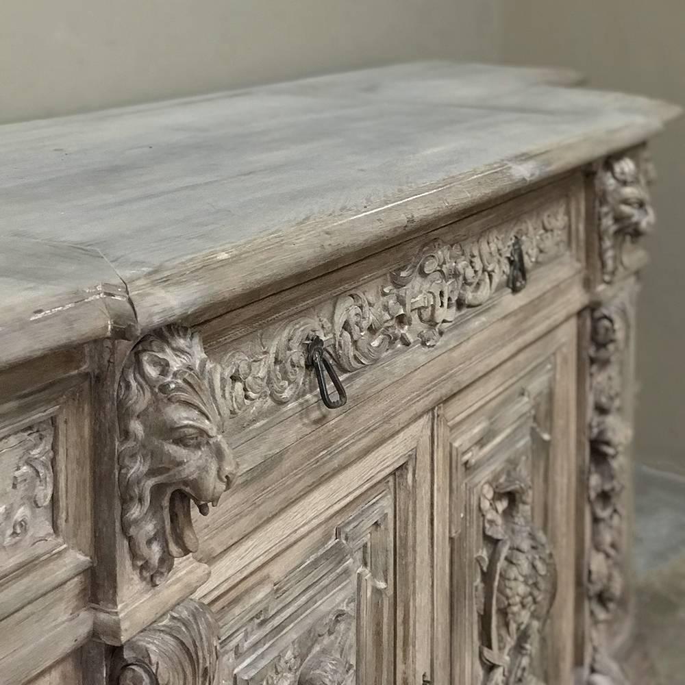 Hand-Carved 19th Century Monumental Renaissance Stripped Oak Buffet