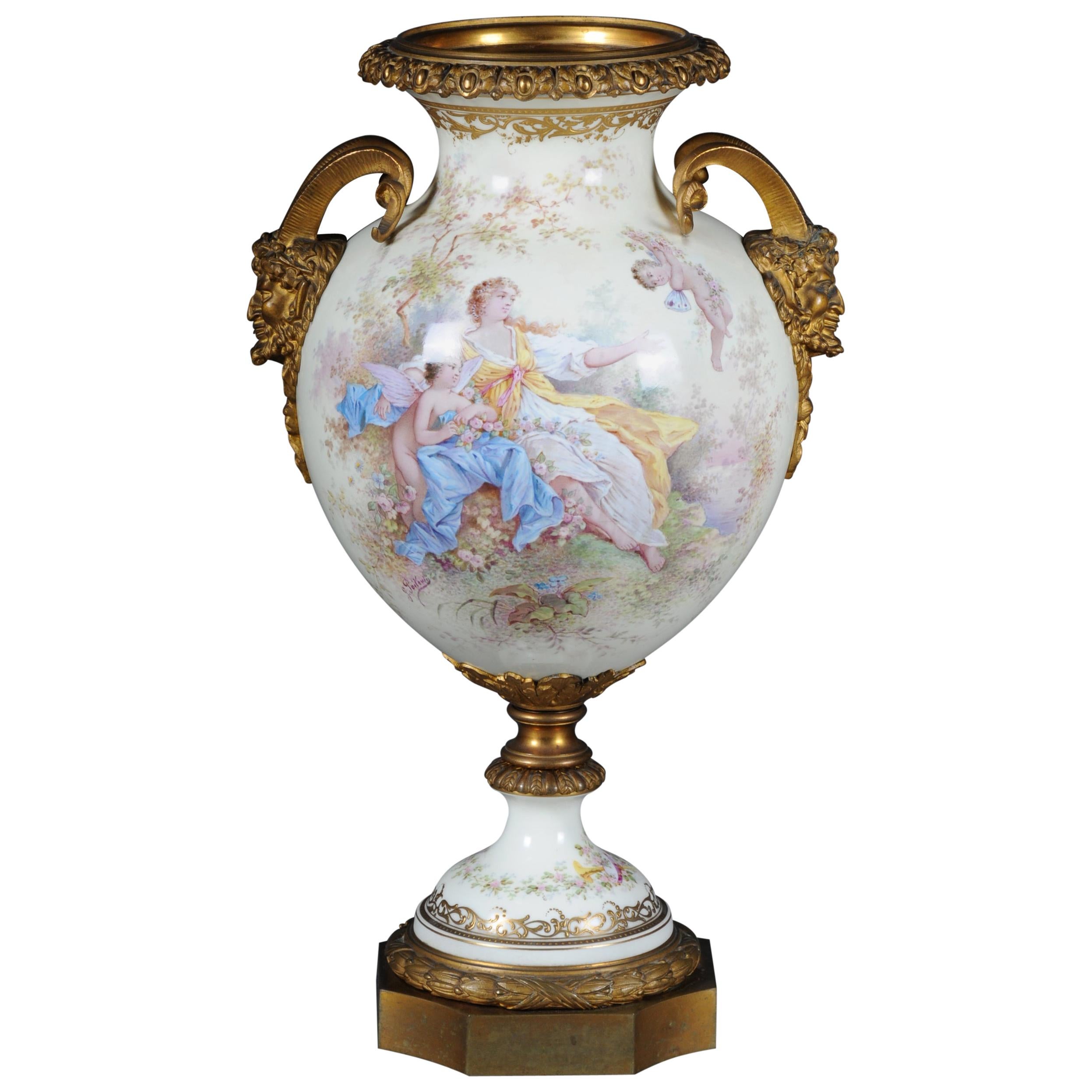 19th Century Monumental Sèvres Pomp Vase with Bronze Mounting