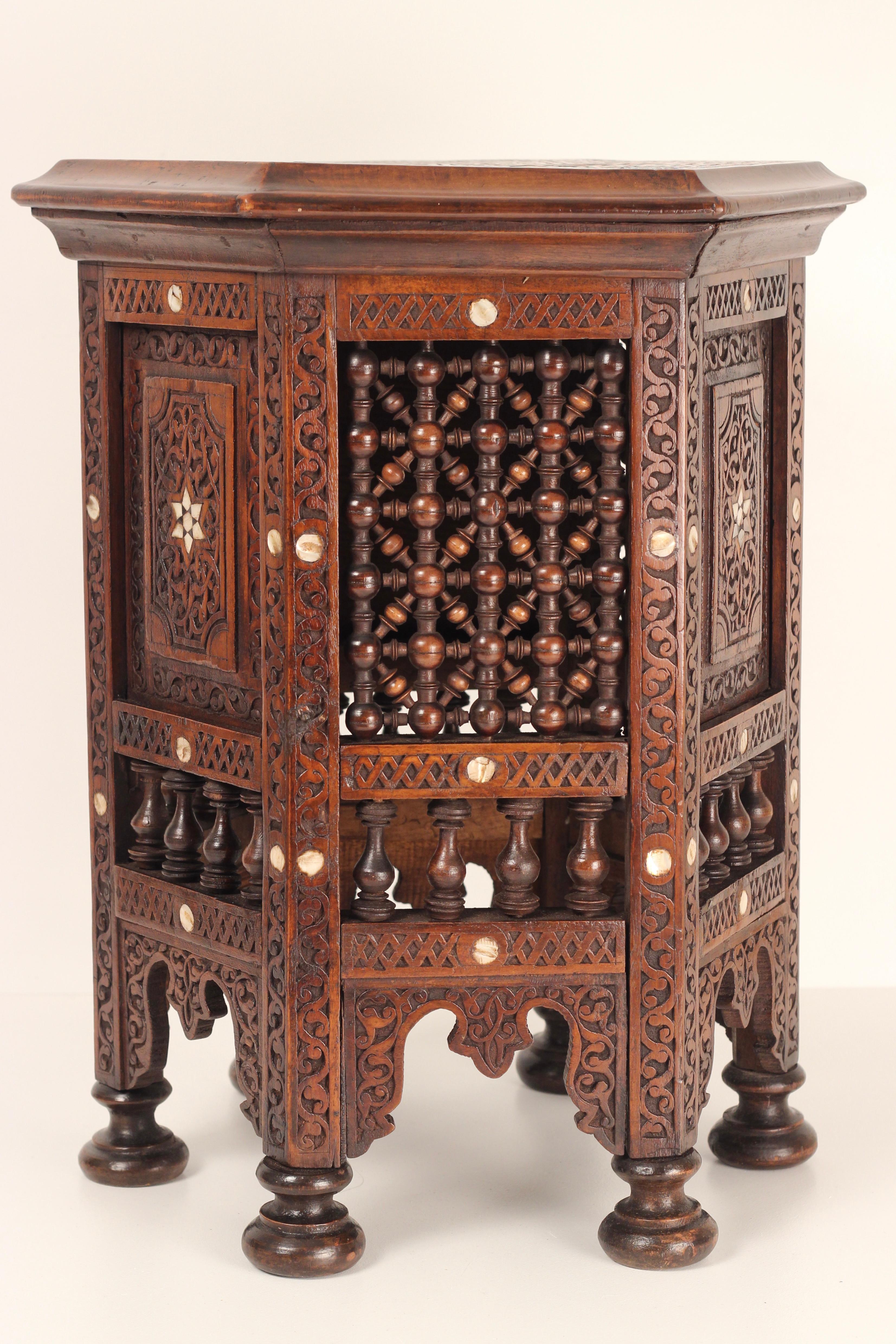 Lebanese 19th Century Moorish Carved Mother-of-Pearl Inlaid Side Table