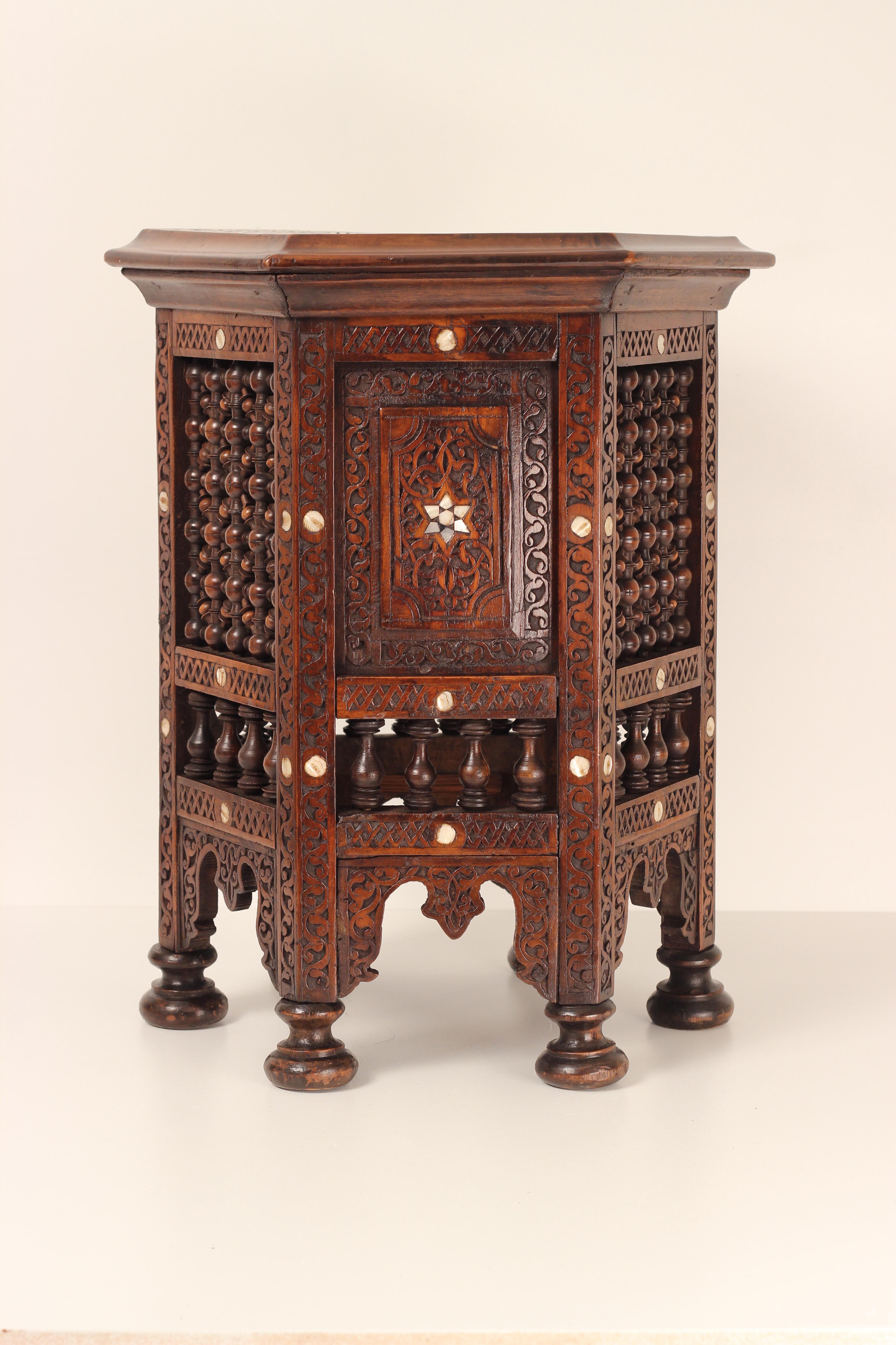 Late 19th Century 19th Century Moorish Carved Mother-of-Pearl Inlaid Side Table